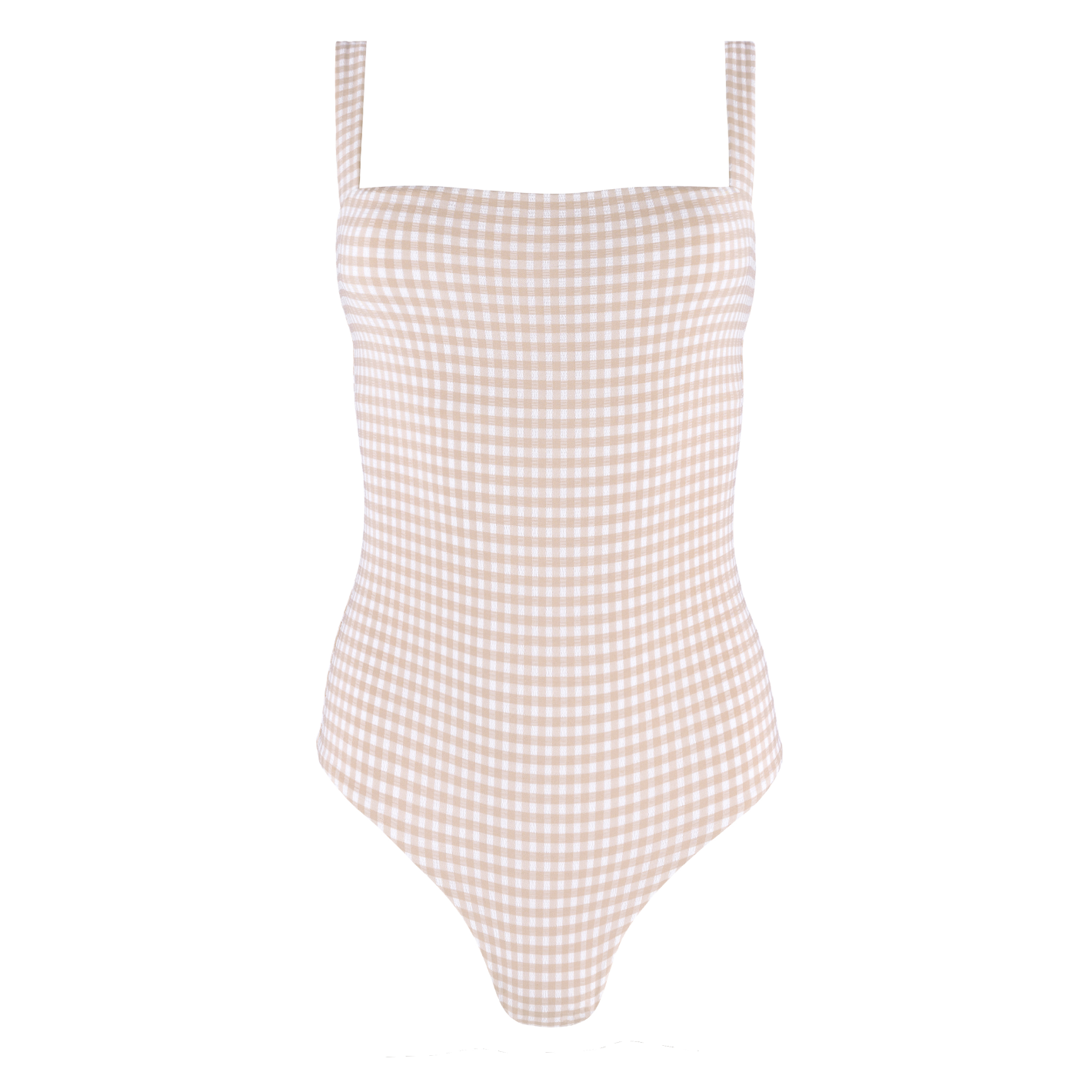 women's brown crinkle gingham low back one piece