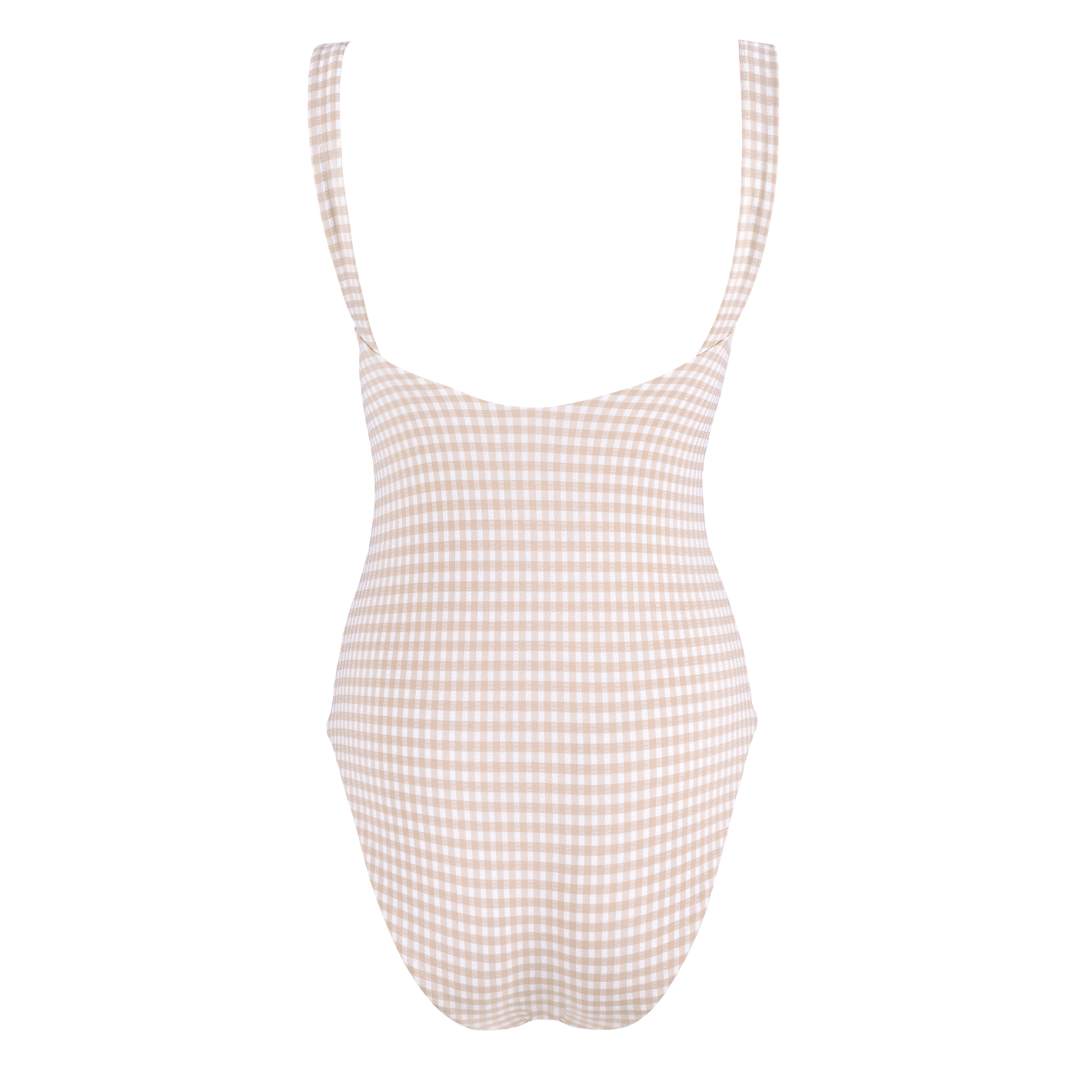 women's brown crinkle gingham low back one piece