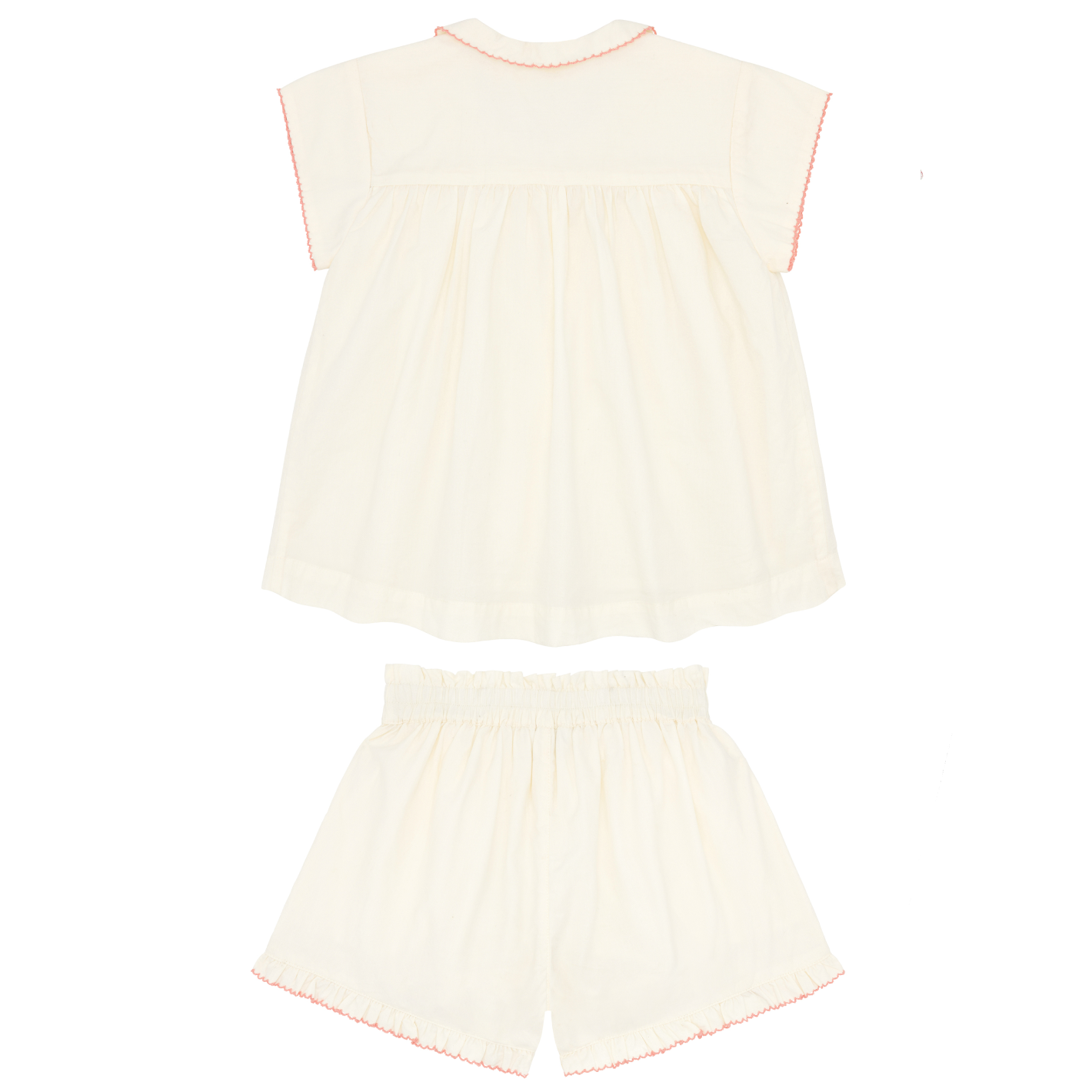 girls crème collared top with ruffle short set