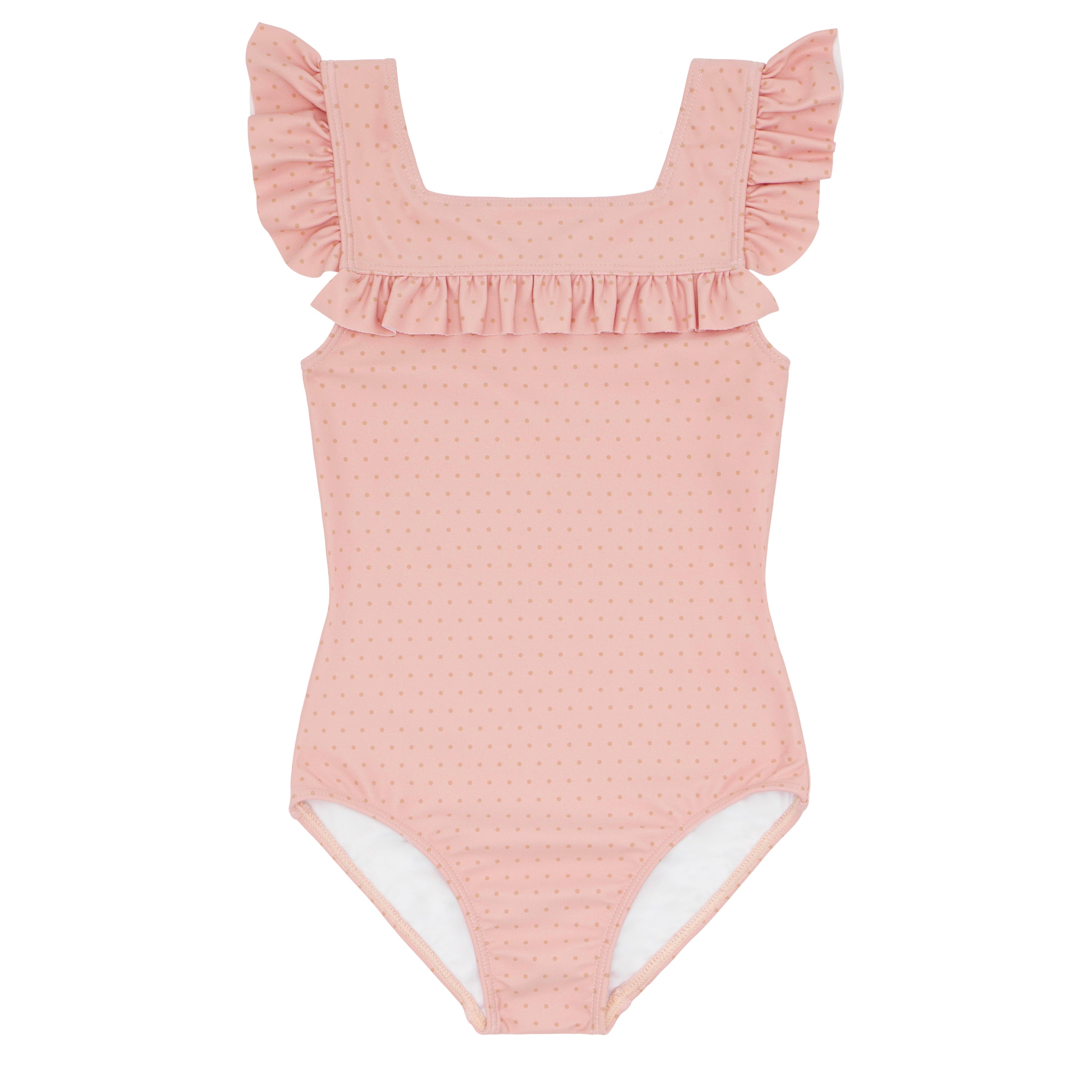 girls camellia pink dot square neck ruffle one piece