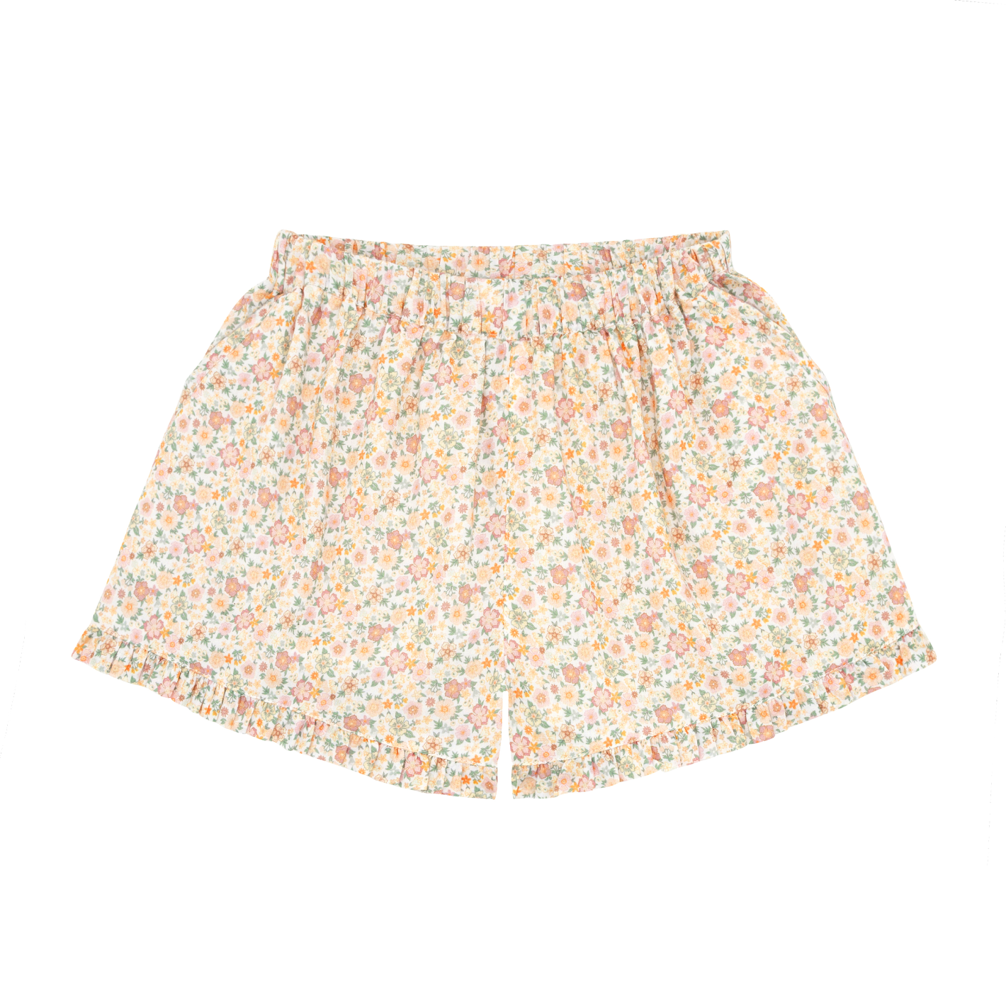 girls marigold floral woven ruffle short