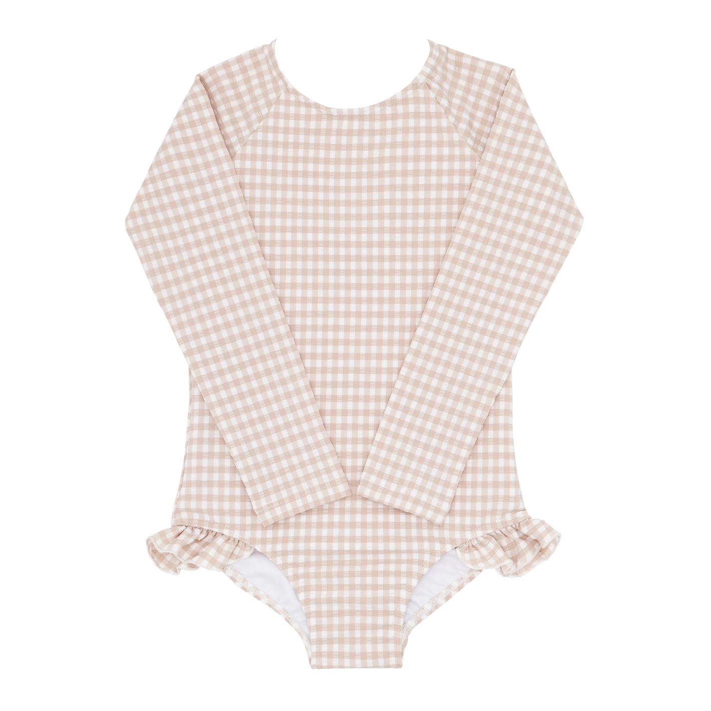 girls brown crinkle gingham rashguard one piece