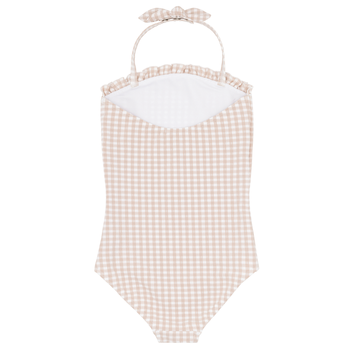 girls brown crinkle gingham halter one piece