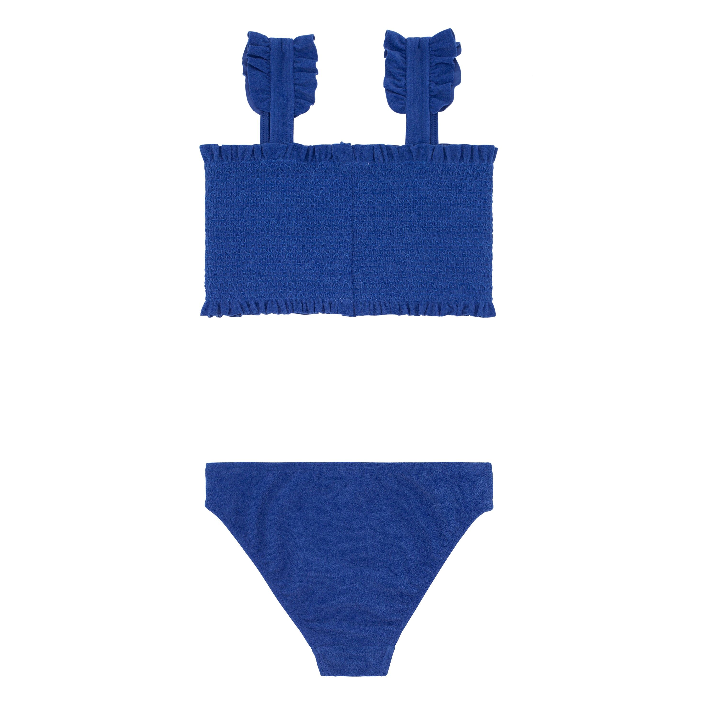 girls cove blue terry ruffle strap diamond smocked bikini