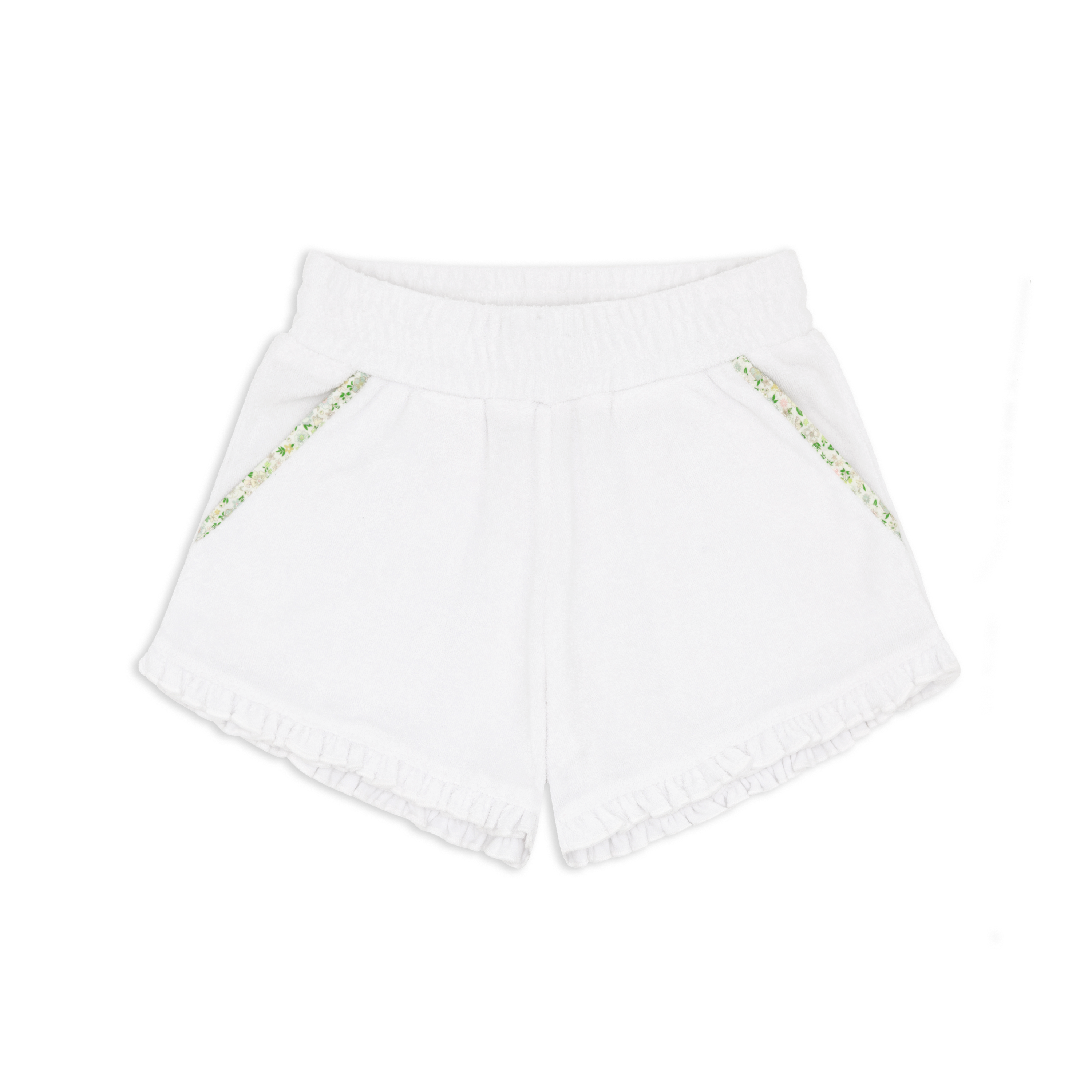 girls white ruffle french terry short