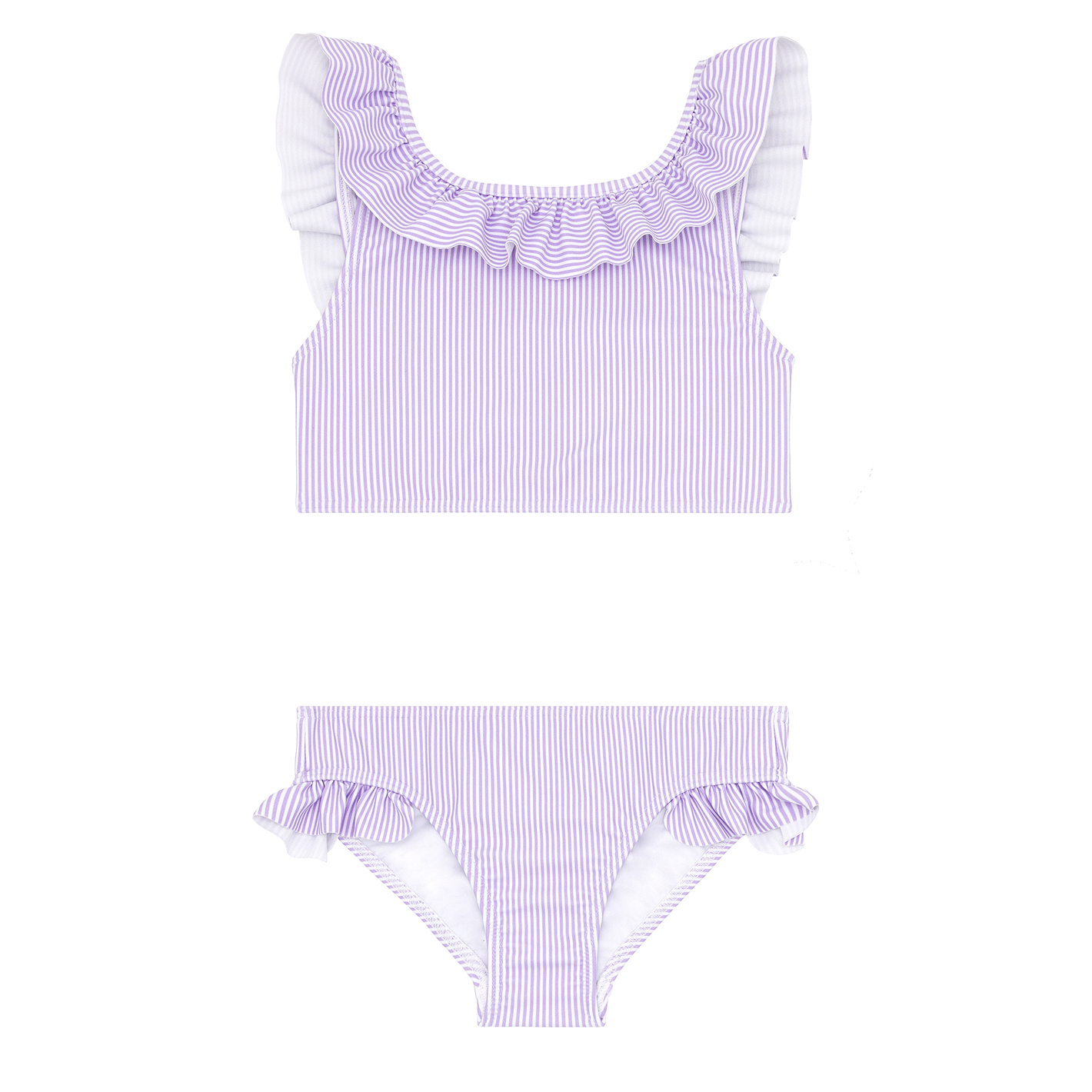 girls lavender stripe ruffle neck bikini