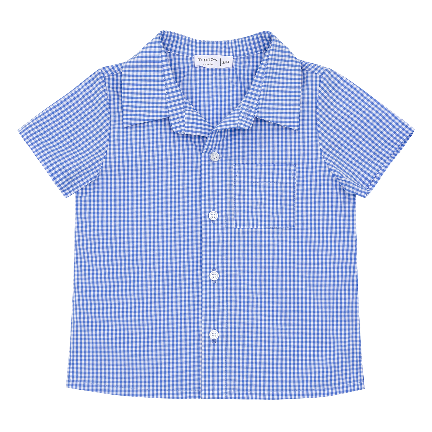 boys sky blue gingham short sleeve button down shirt