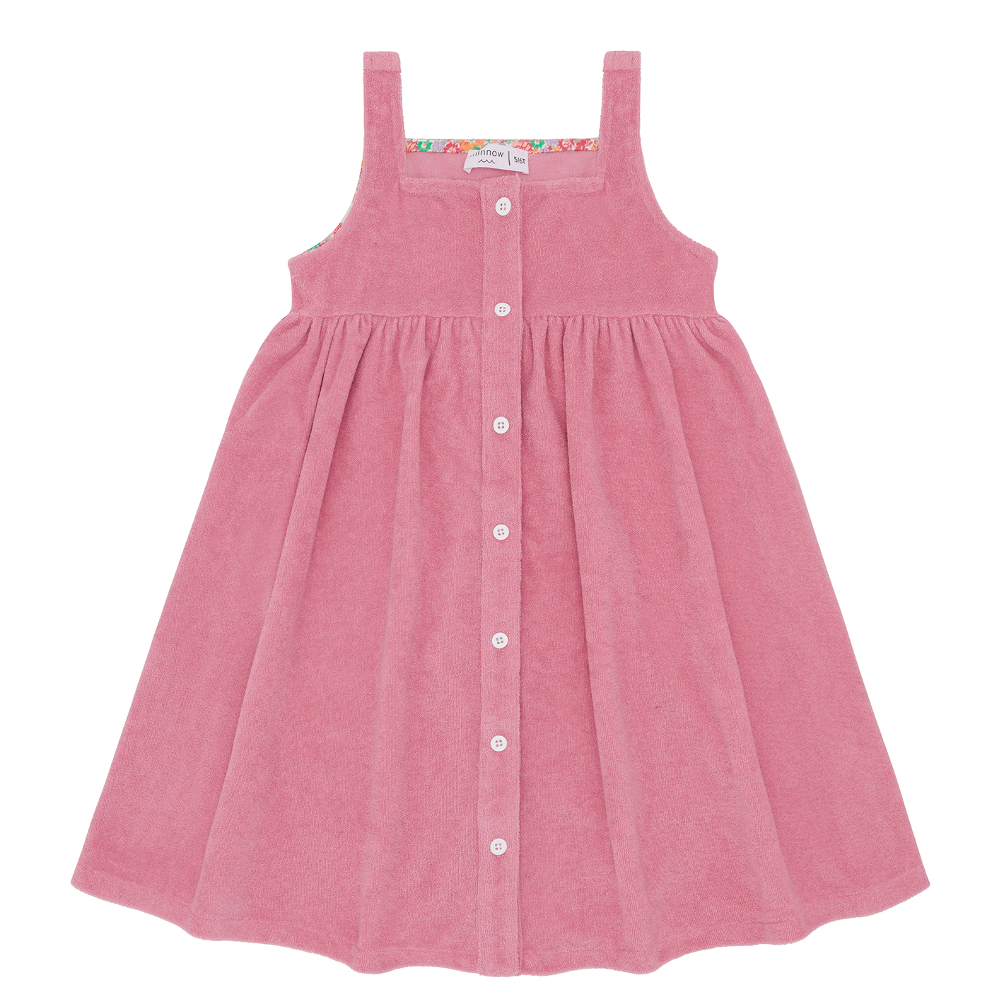 girls pink sands french terry square neck button up dress