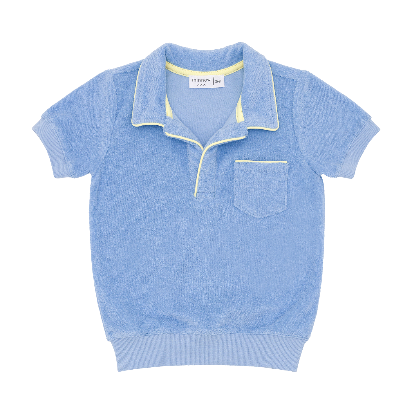 unisex clearwater blue french terry polo with ribbed hem