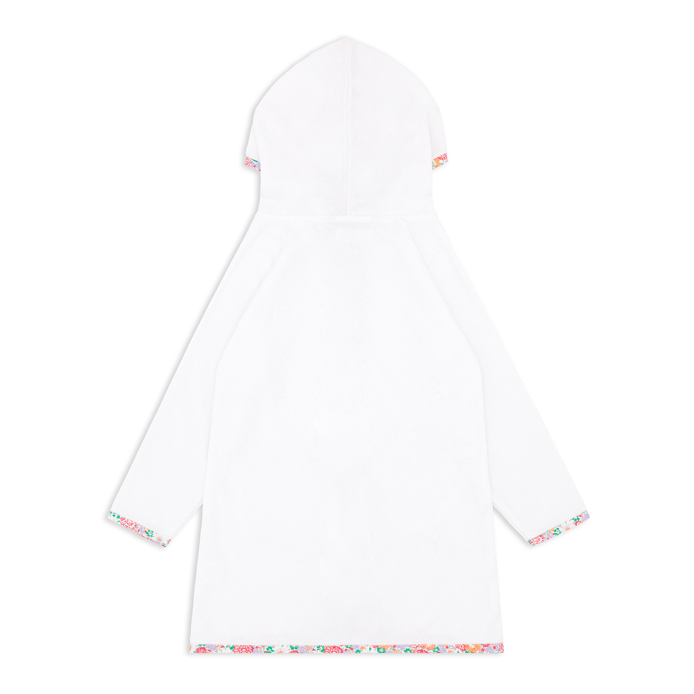 unisex white french terry hooded zipper coverup with island blossom trim