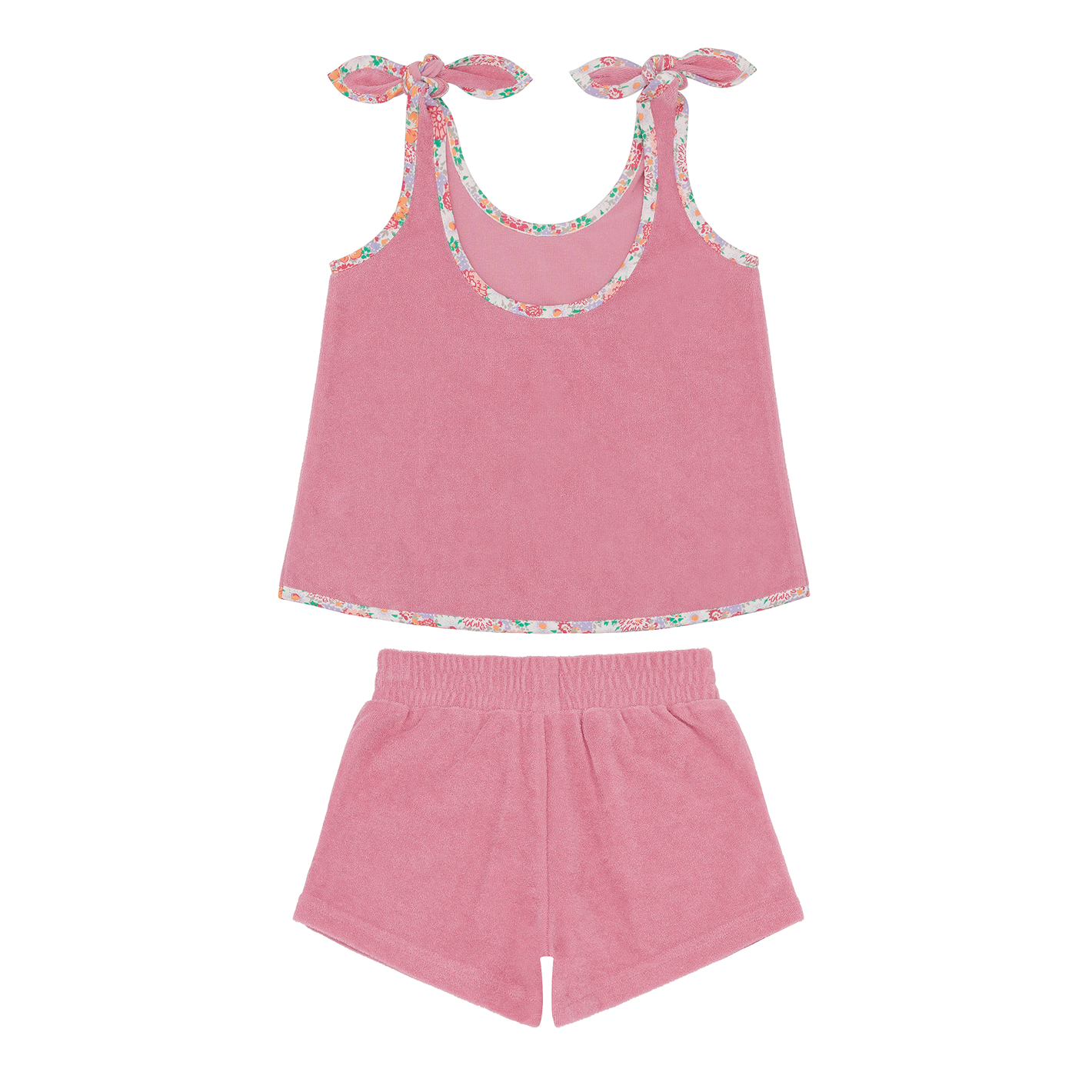 girls pink sands french terry tie-knot tank top set