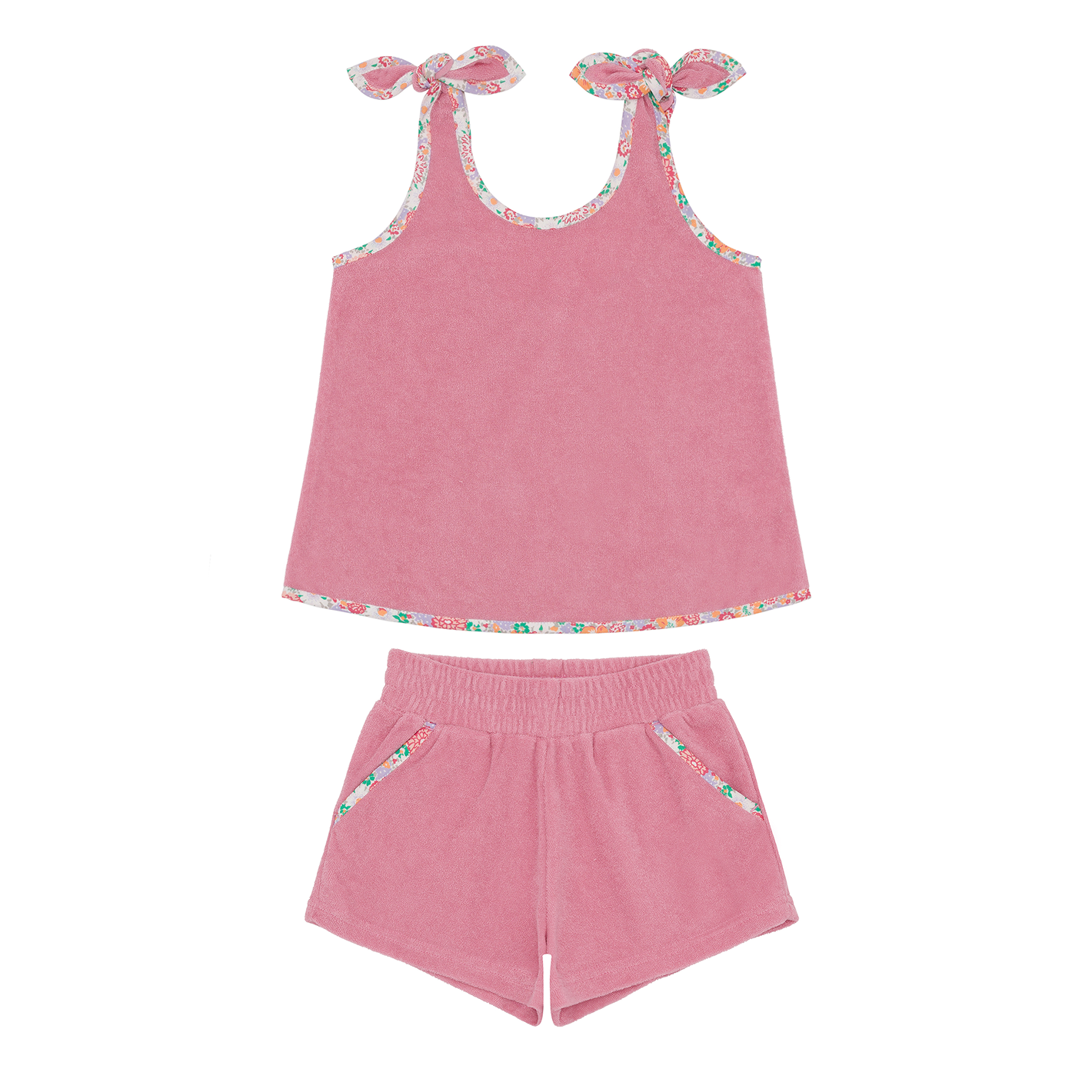 girls pink sands french terry tie-knot tank top set