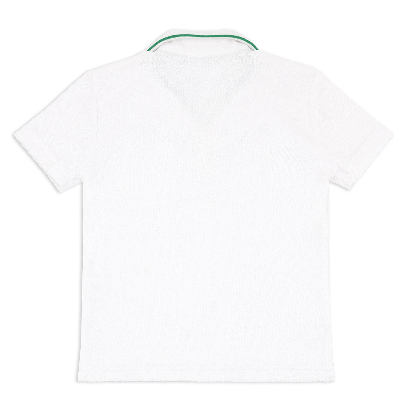 boys white french terry polo with bermuda green trim