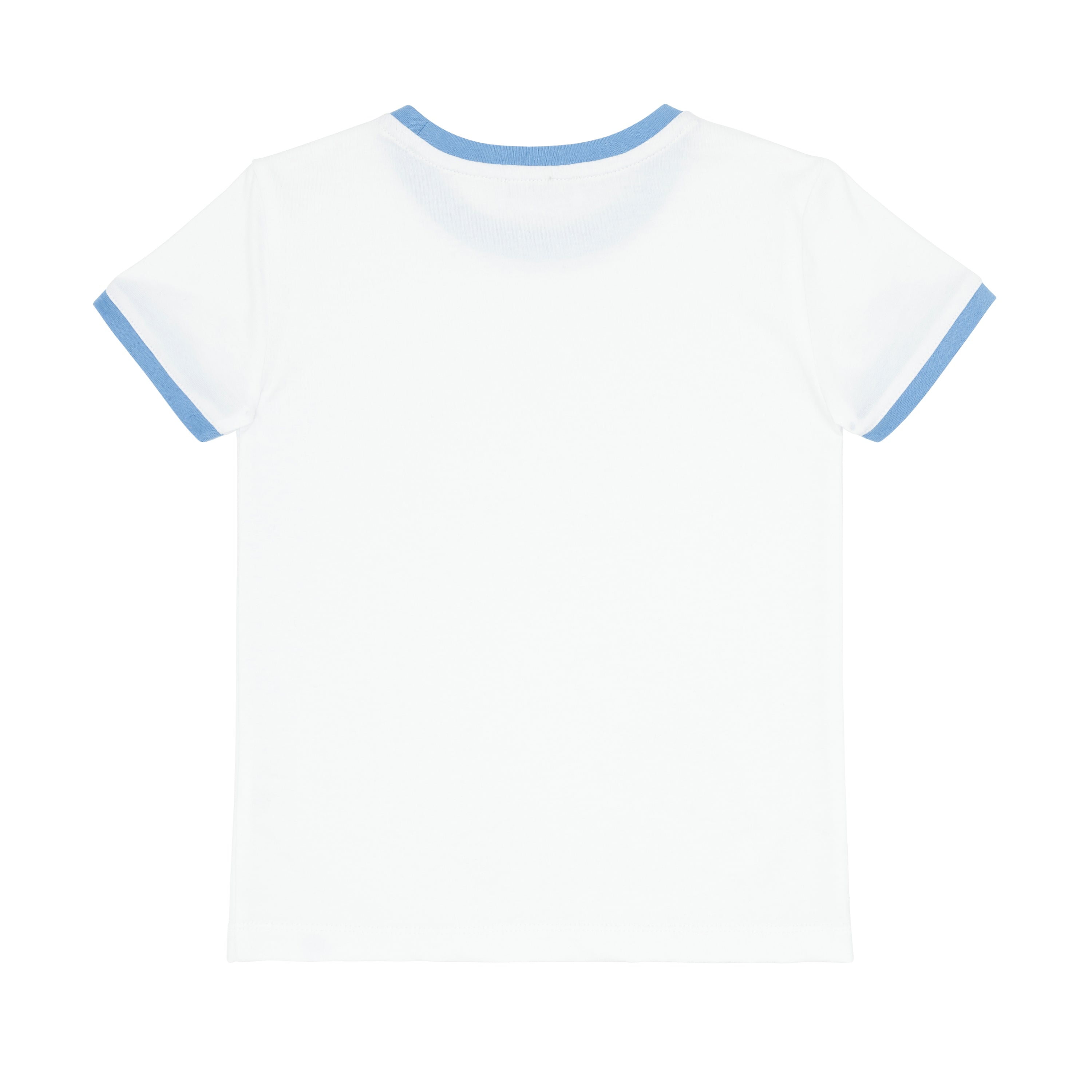 unisex white cotton ringer tee with surfside blue trim