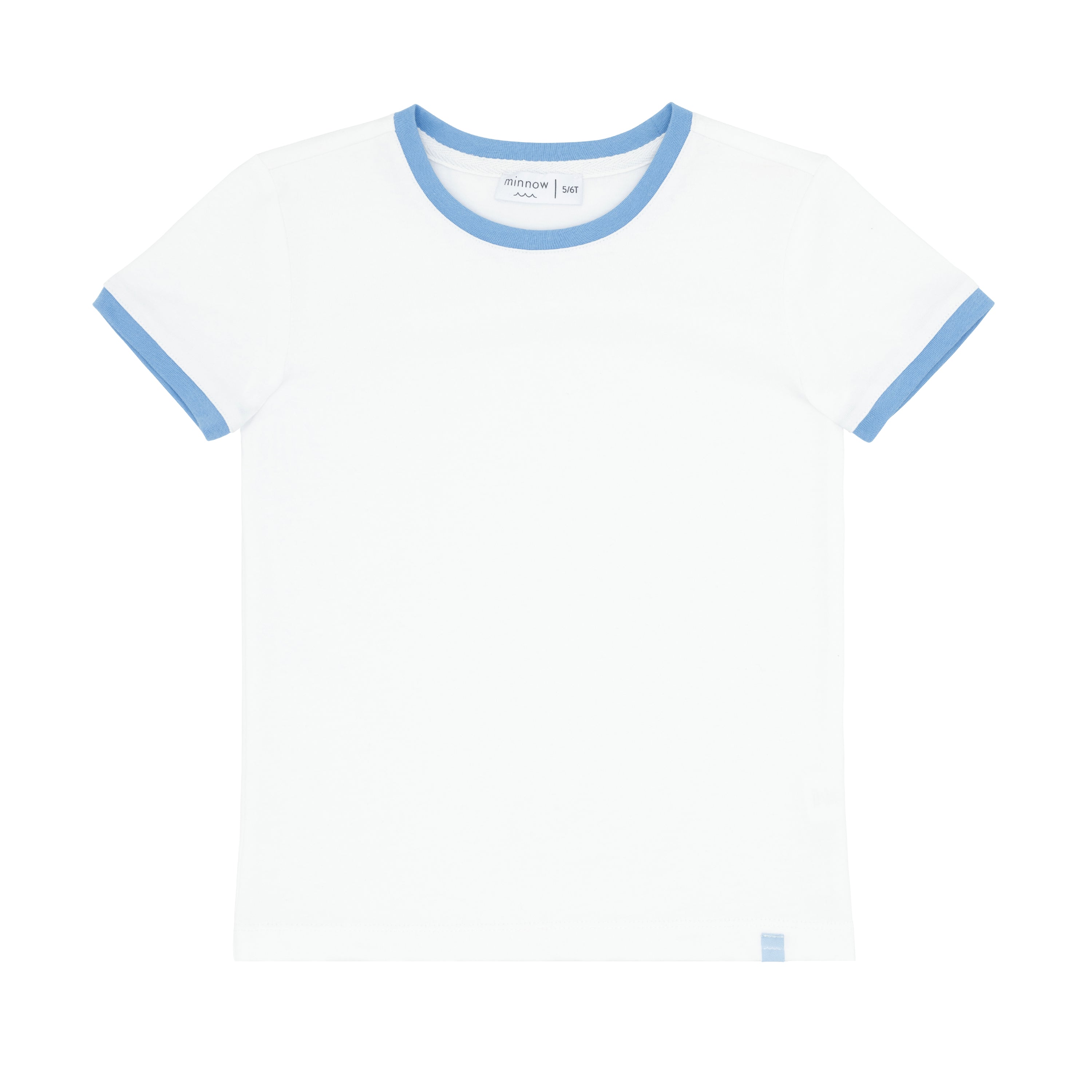 unisex white cotton ringer tee with surfside blue trim