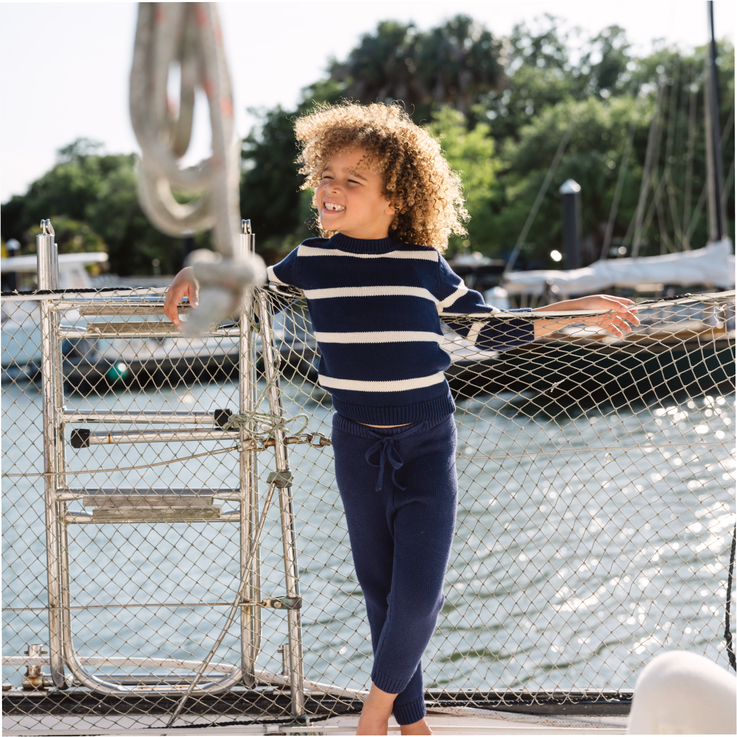 unisex navy and cream wide stripe knit sweater