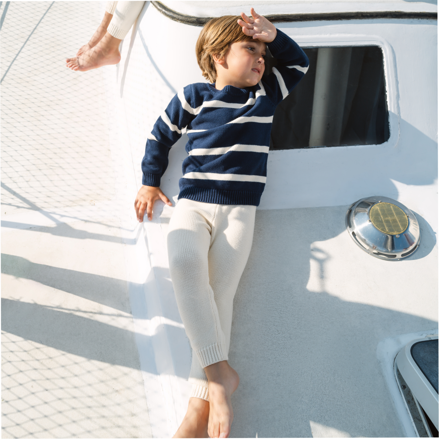 unisex navy and cream wide stripe knit sweater