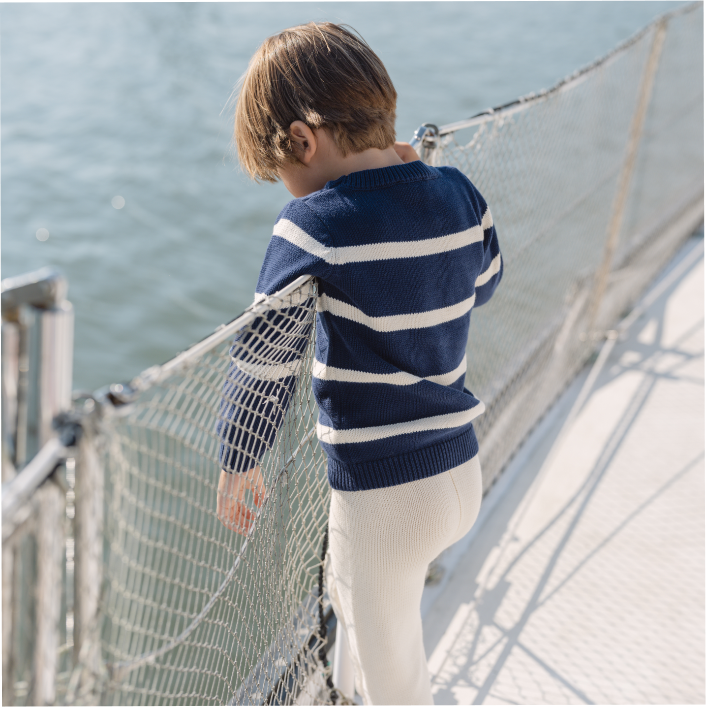 unisex navy and cream wide stripe knit sweater