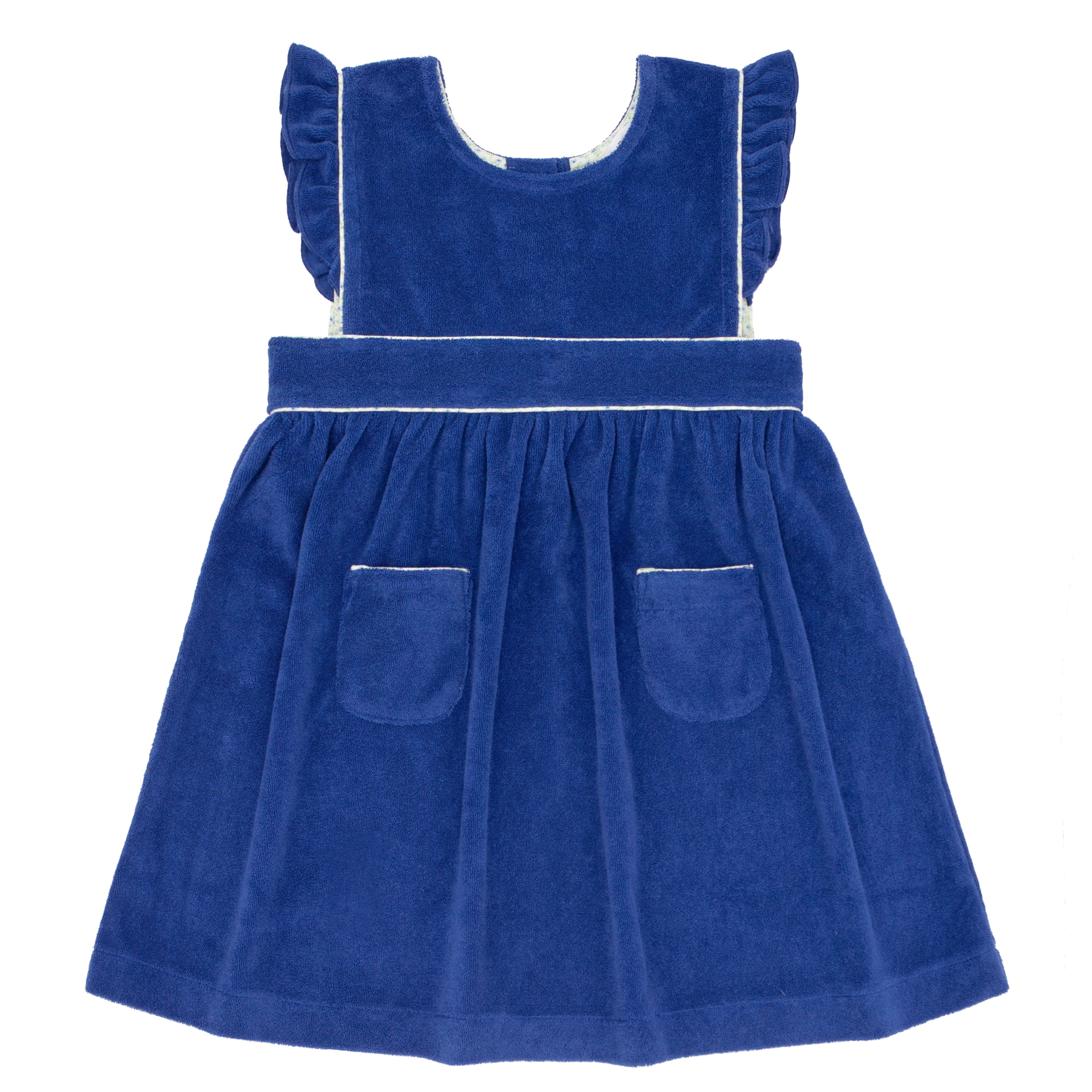 girls cove blue french terry ruffle sleeve pinafore dress