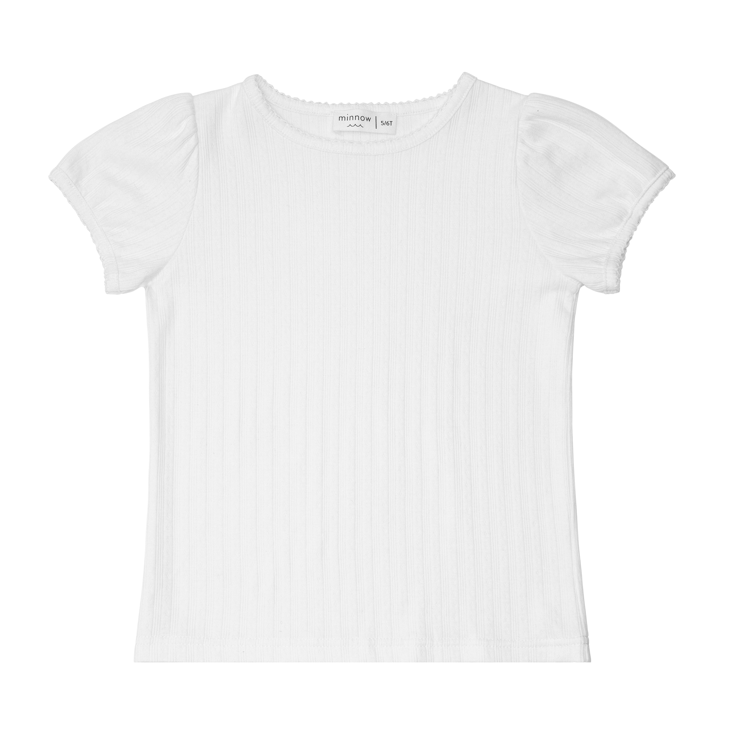 girls white pointelle puff sleeve shirt