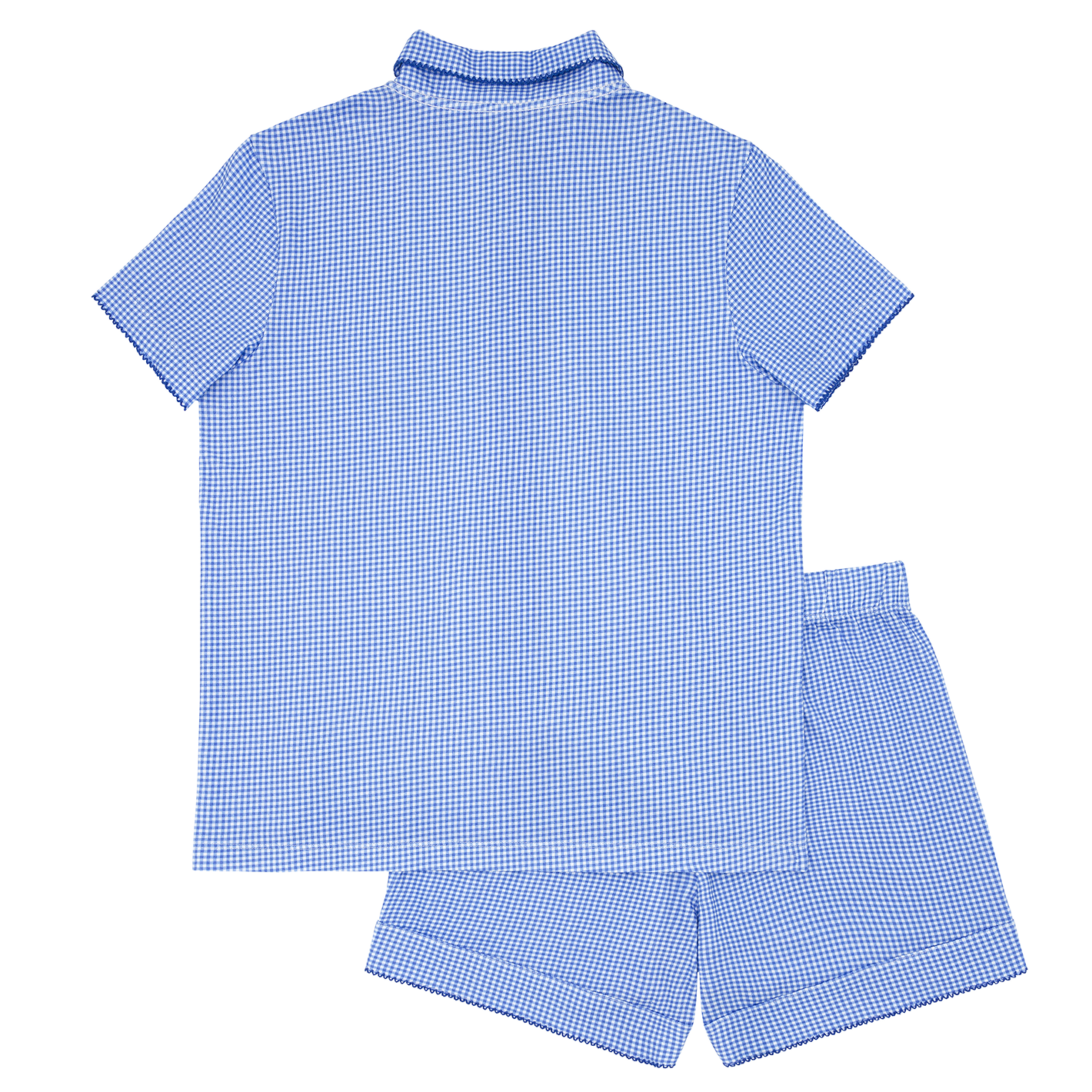 women's sky blue gingham collared shirt and short pima pajamas set