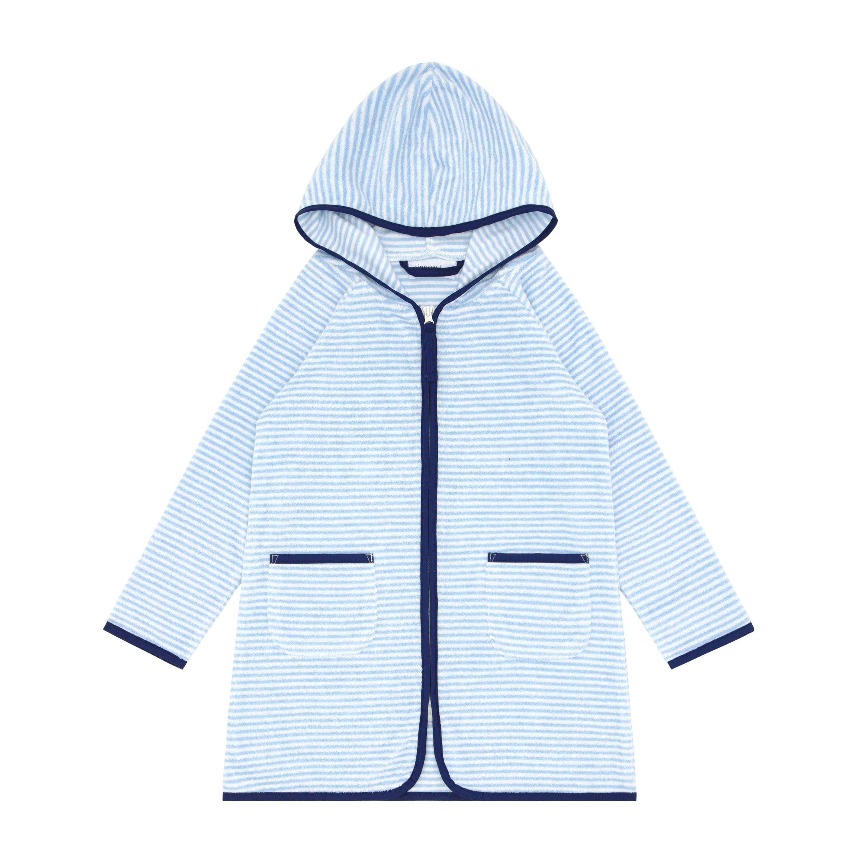 unisex powder blue stripe french terry hooded zipper coverup