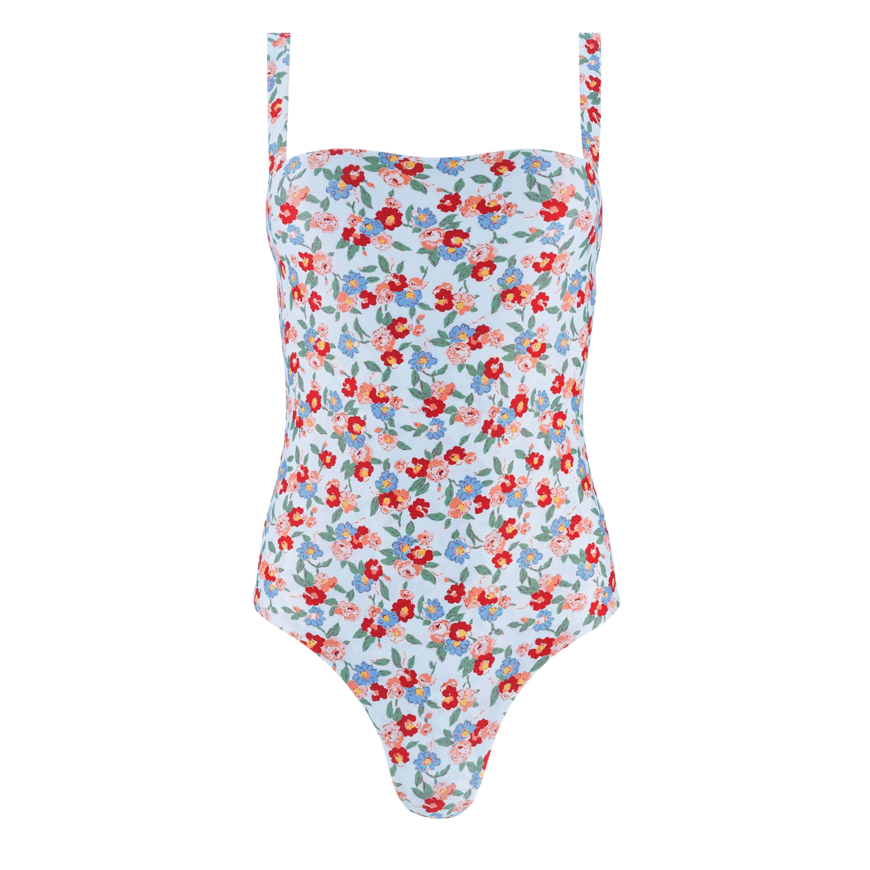 women's scarlet floral low back simple one piece