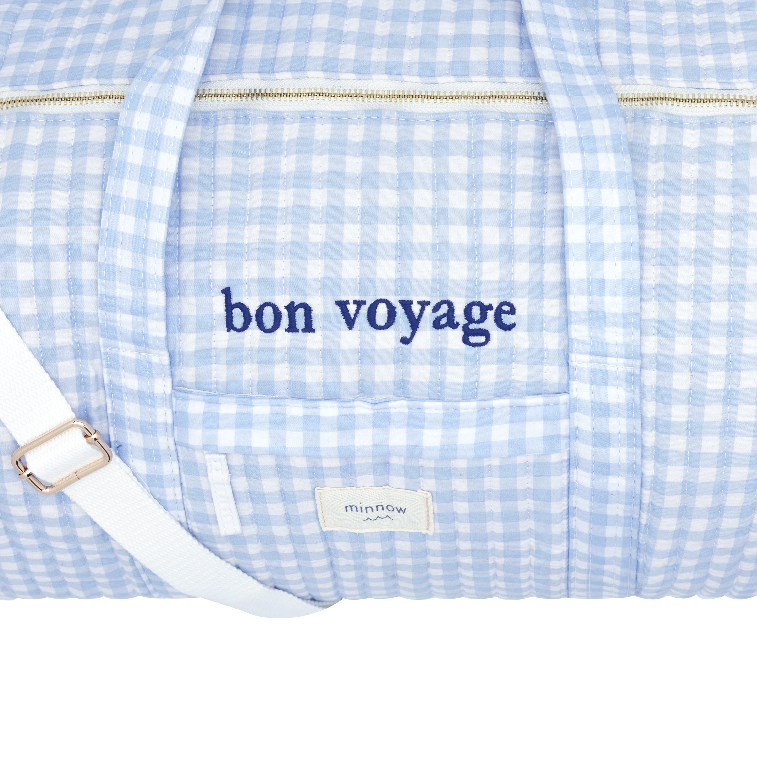 oasis blue gingham weekender bag