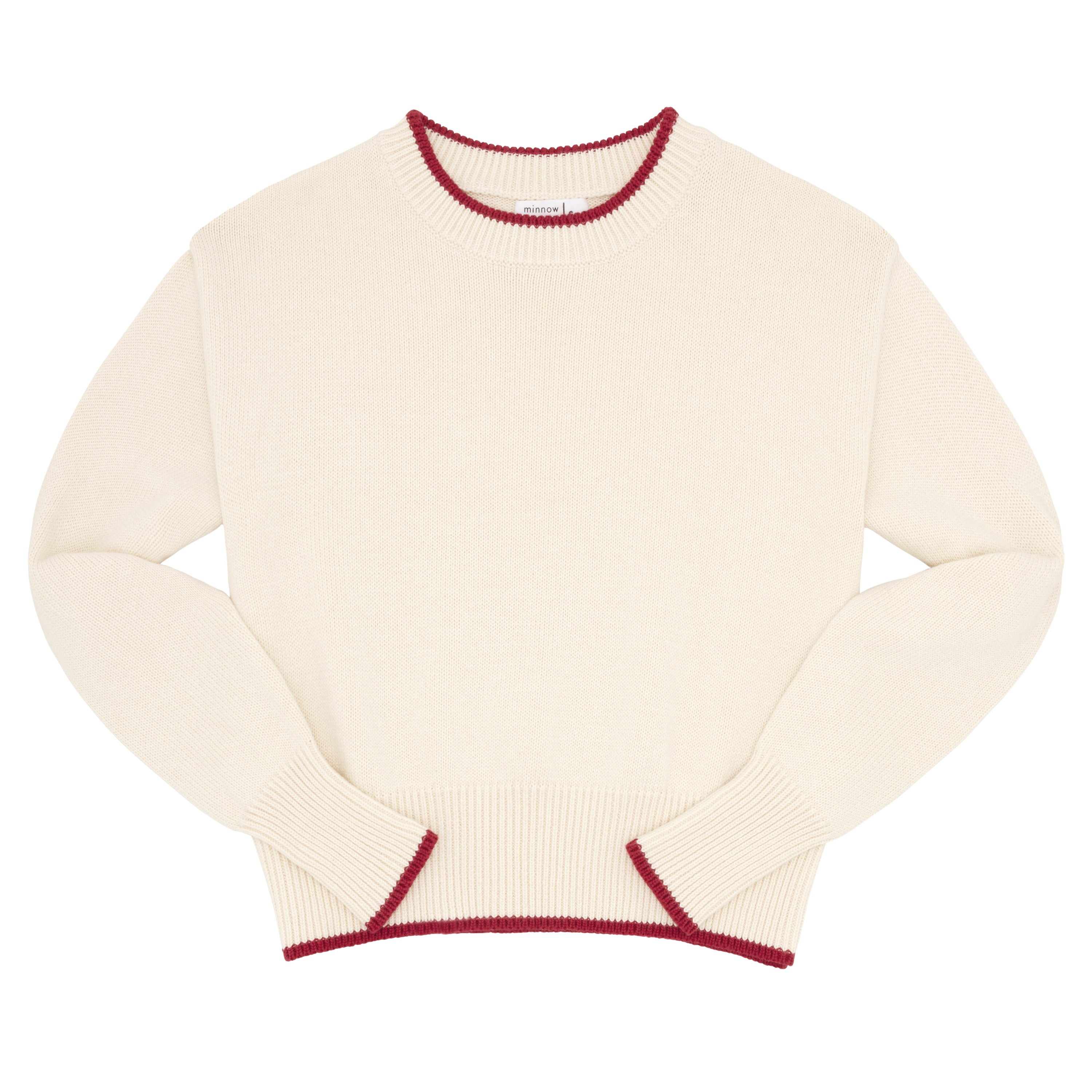 women's cropped cream sweater with red trim