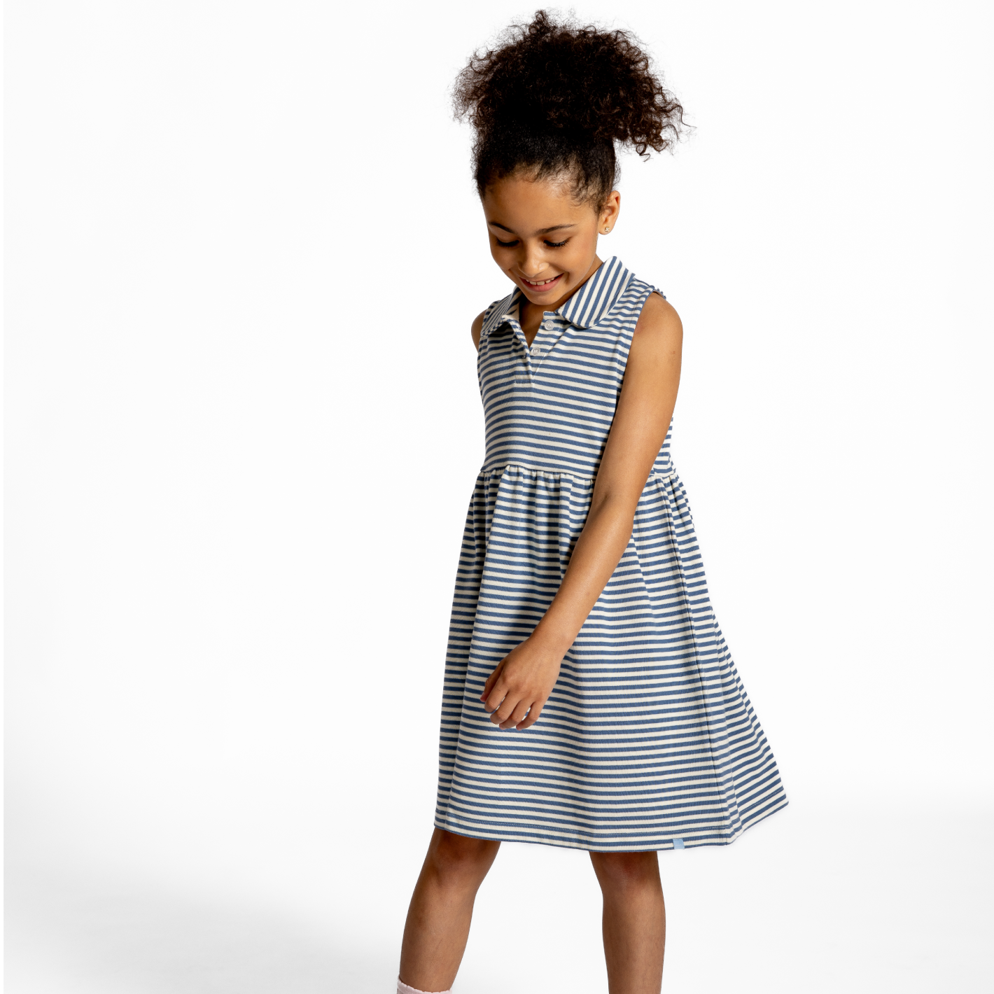 girls cream and denim blue stripe tennis dress