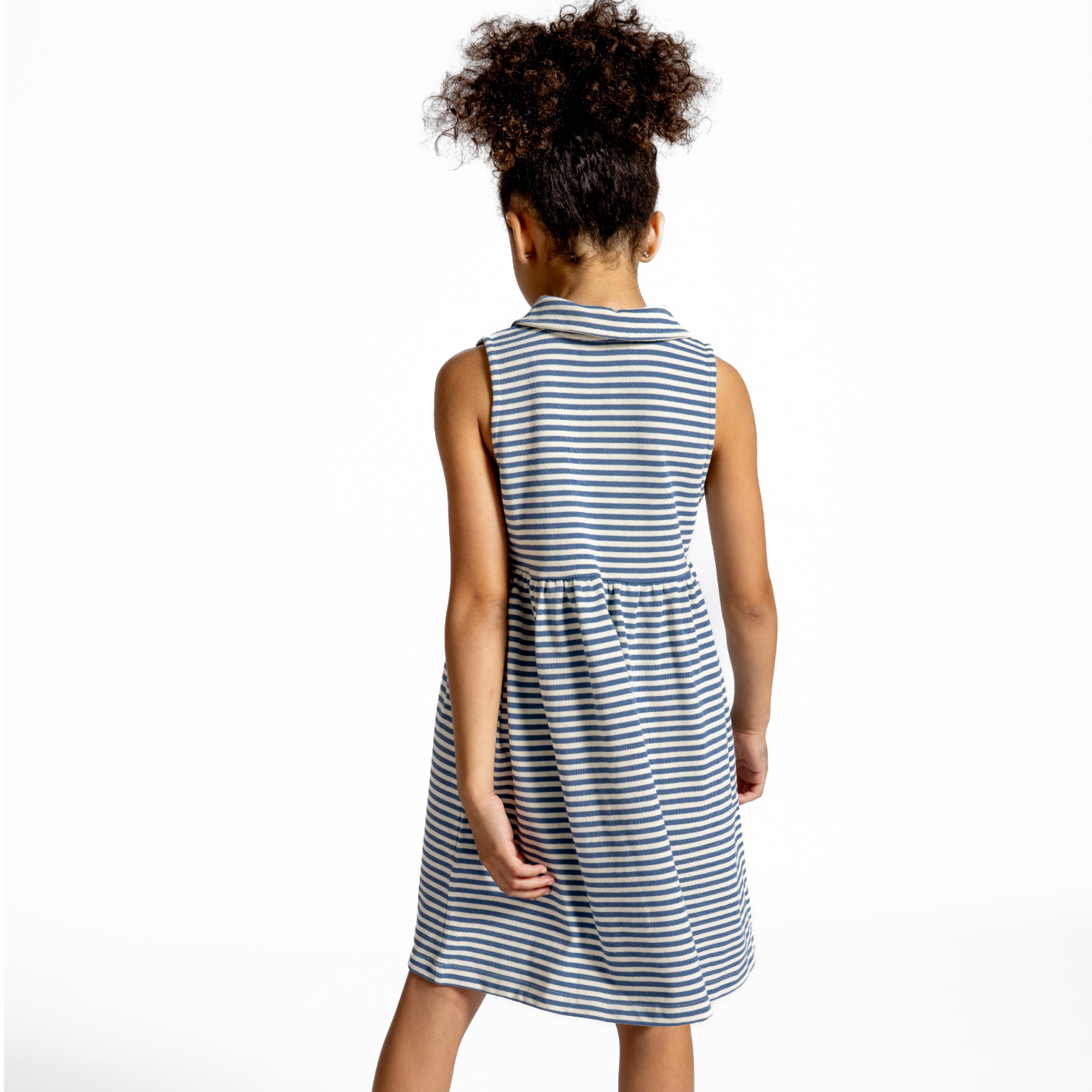 girls cream and denim blue stripe tennis dress