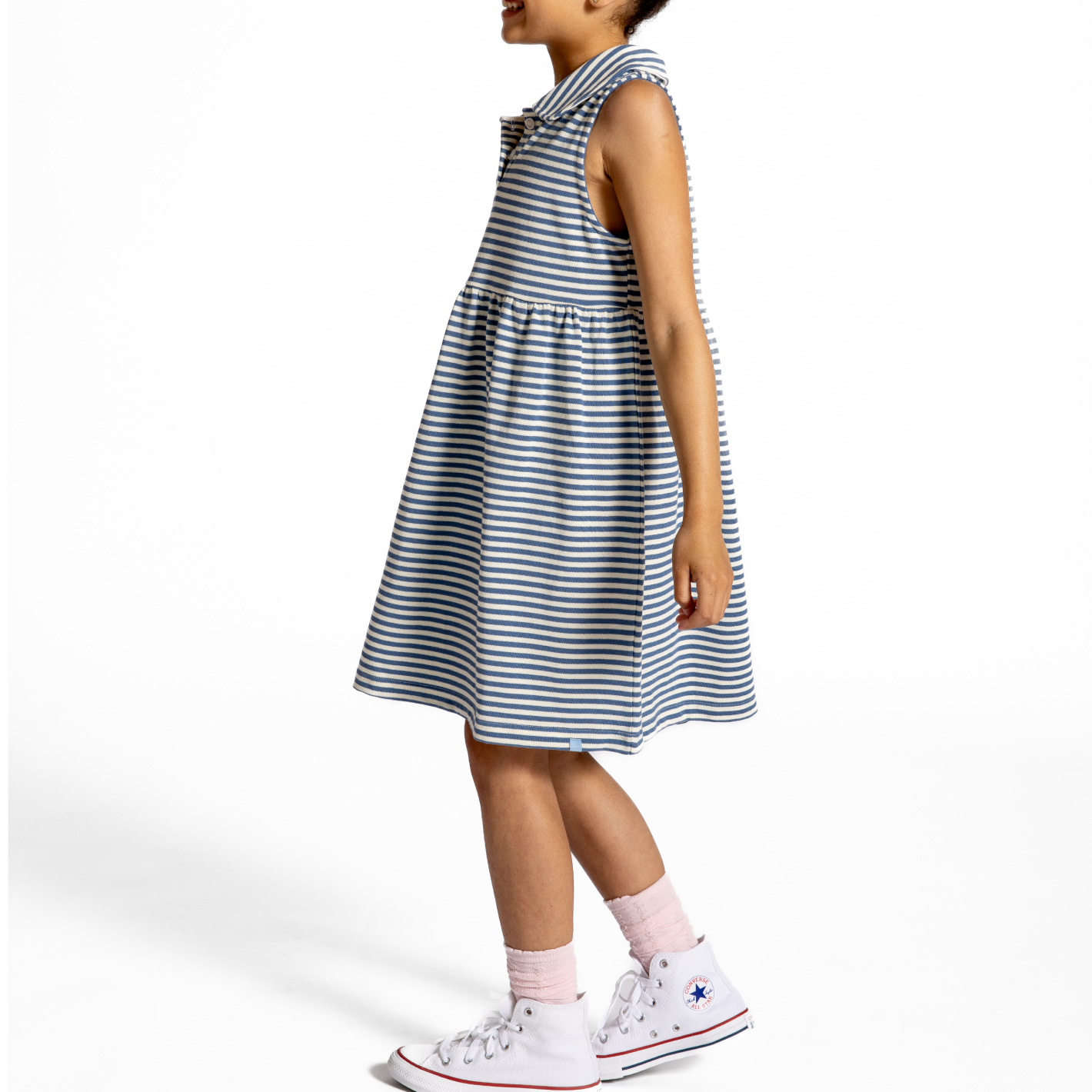 girls cream and denim blue stripe tennis dress