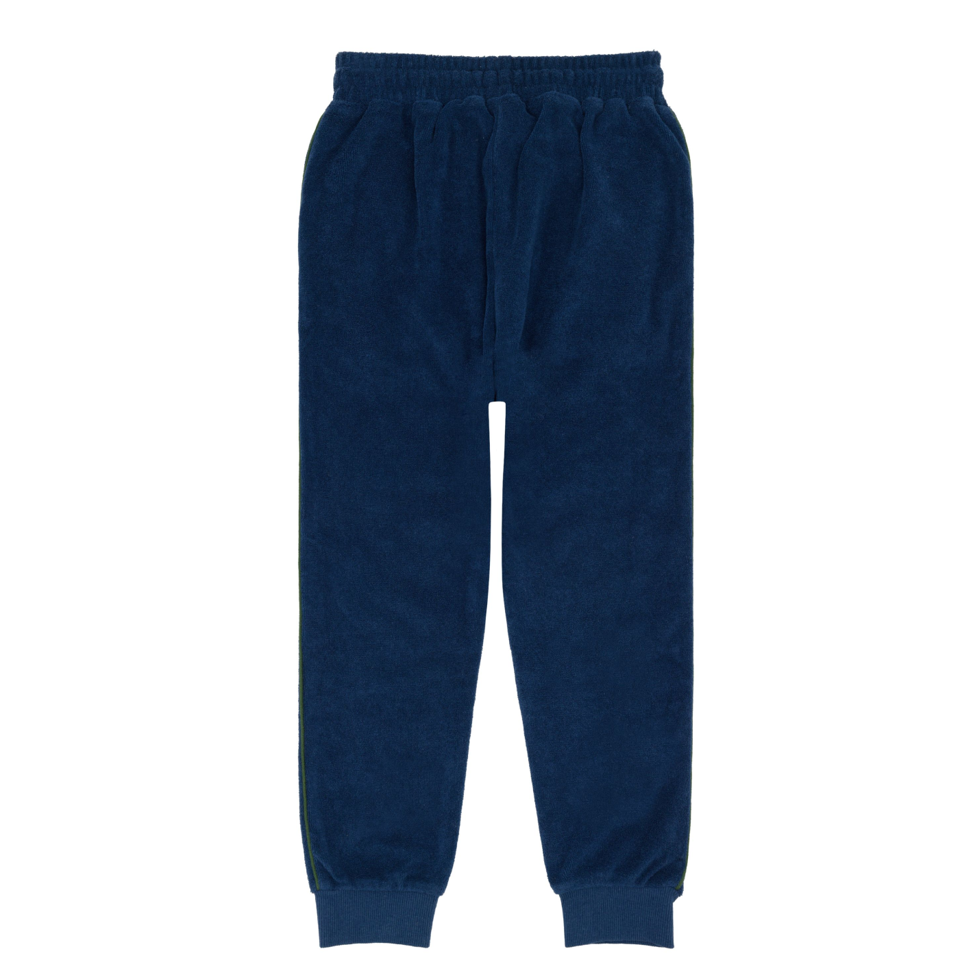 unisex navy french terry sweatpant with evergreen side piping