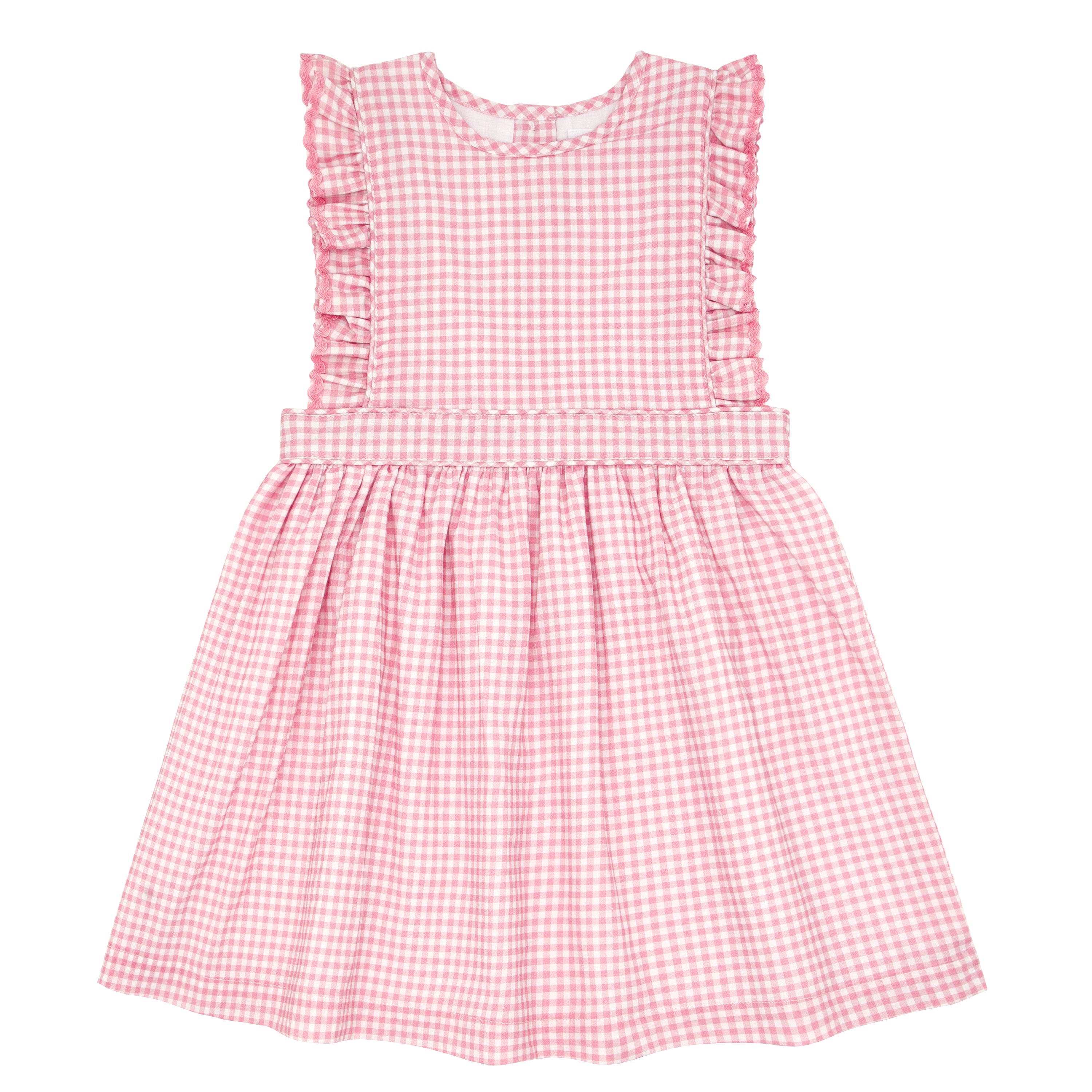 girls pink guava gingham pinafore dress