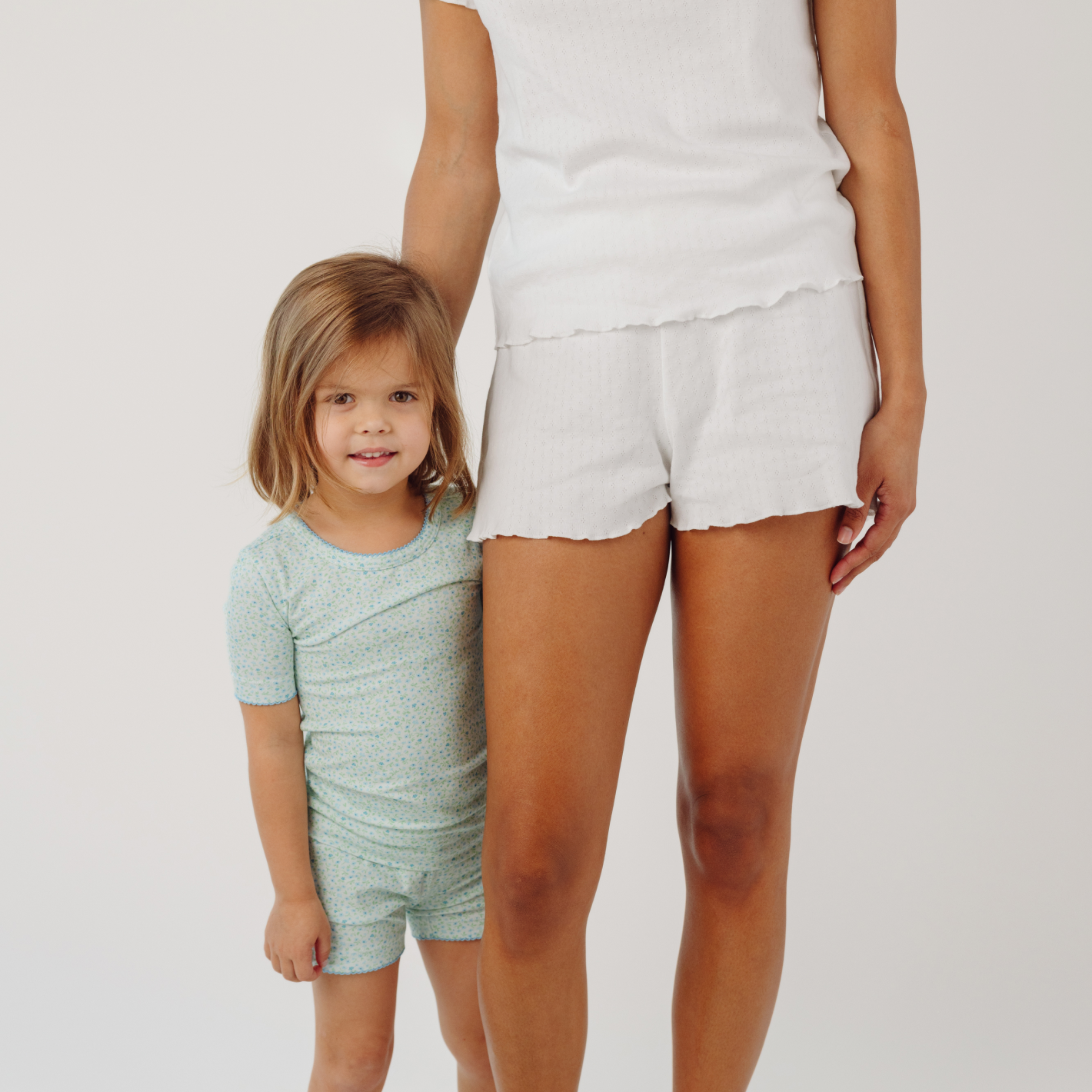 women's white pointelle shirt and short pima pajamas set