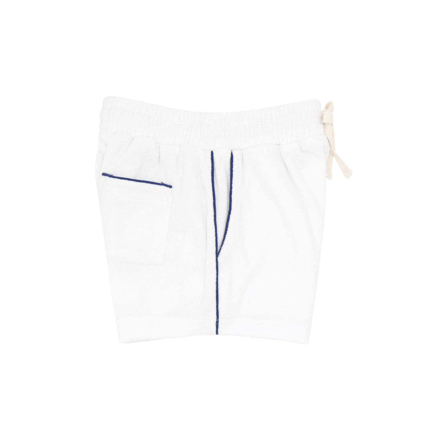 boys white french terry short with navy side piping