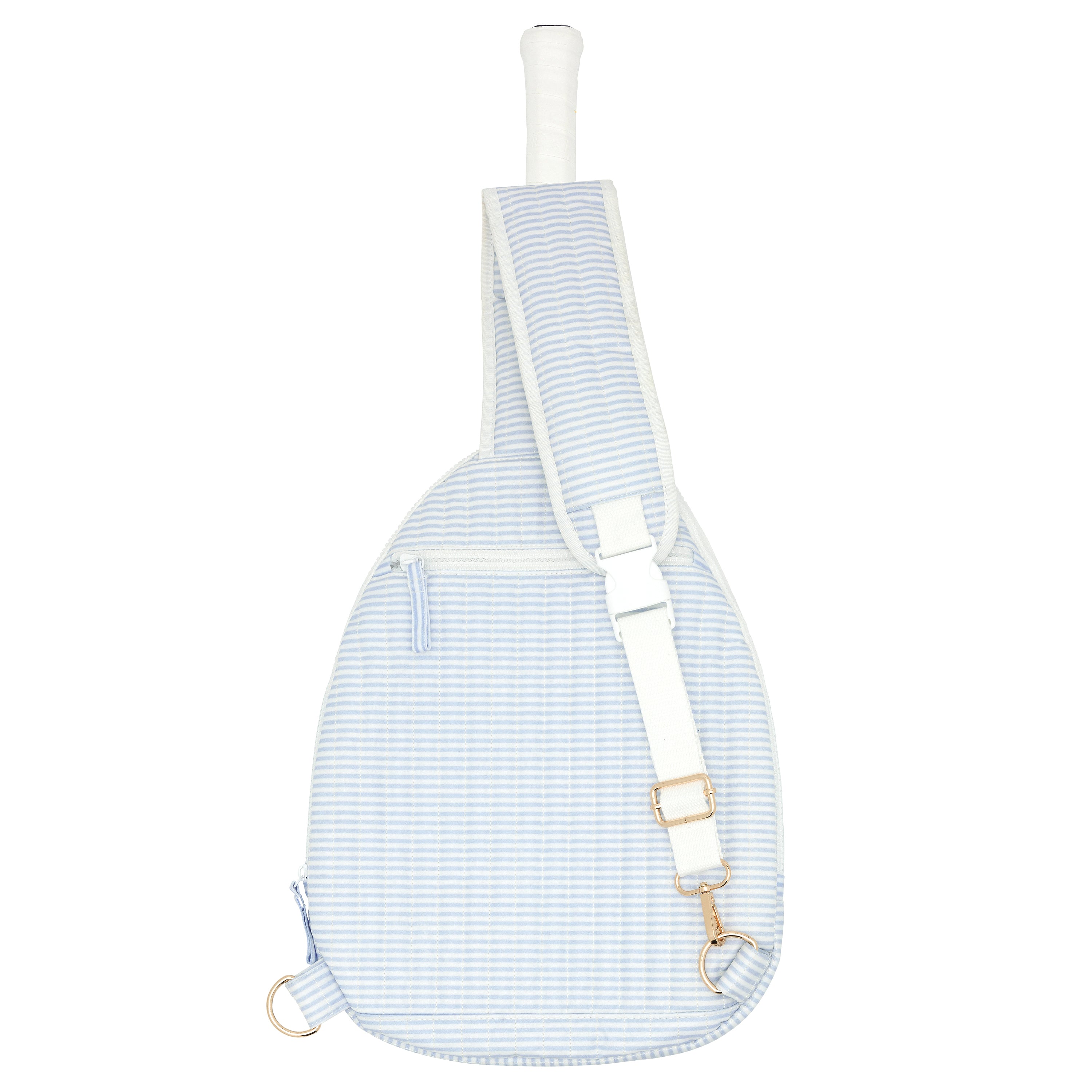 powder blue stripe coated tennis bag