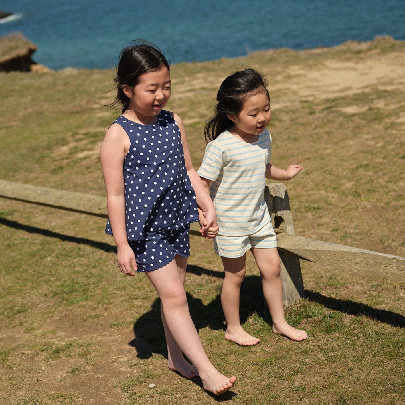 unisex cream and powder blue stripe shorts