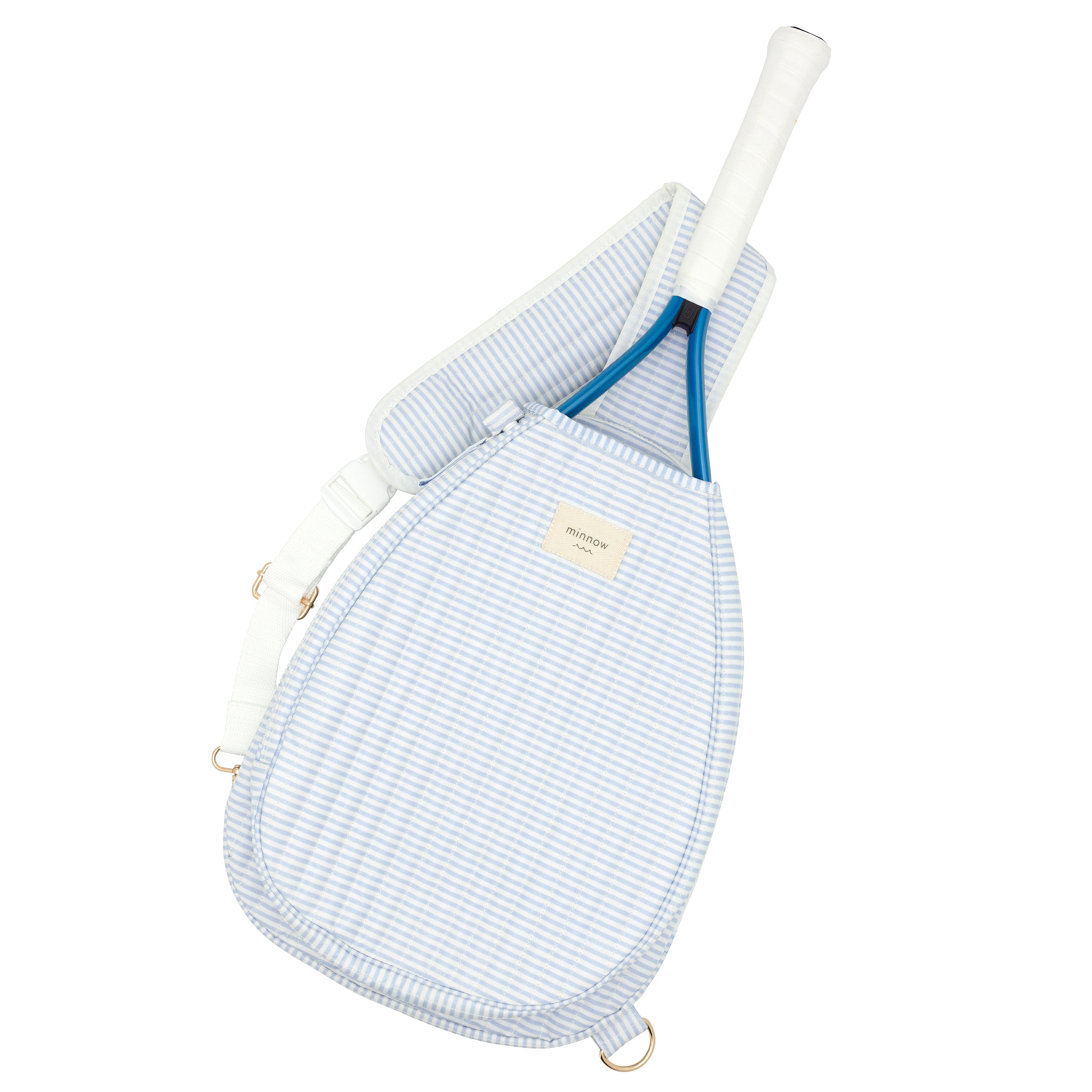 powder blue stripe coated tennis bag