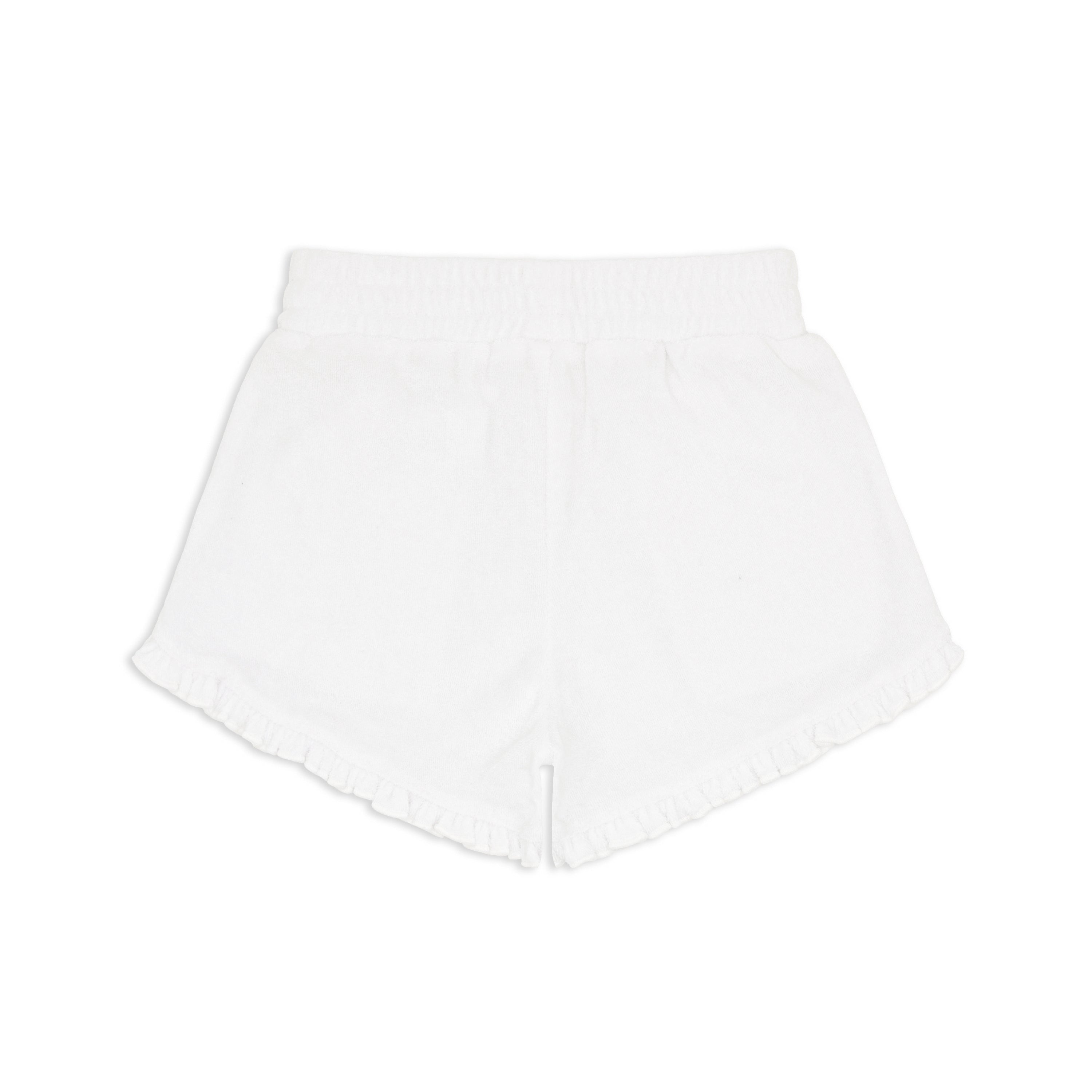 girls white ruffle french terry short