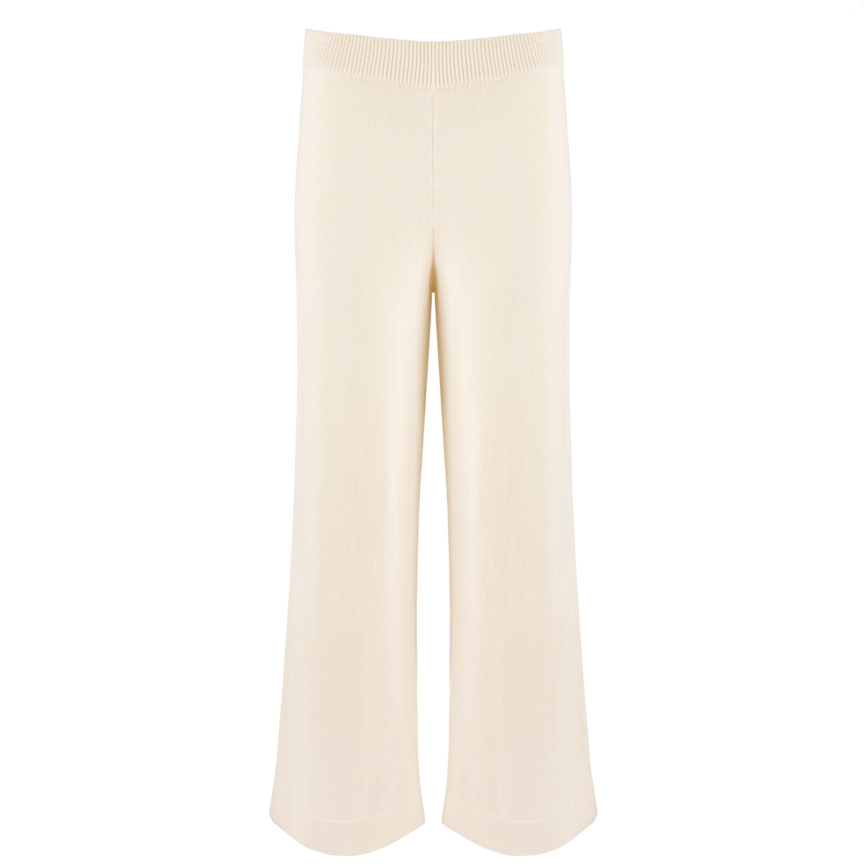 women's cream wide leg knit pant