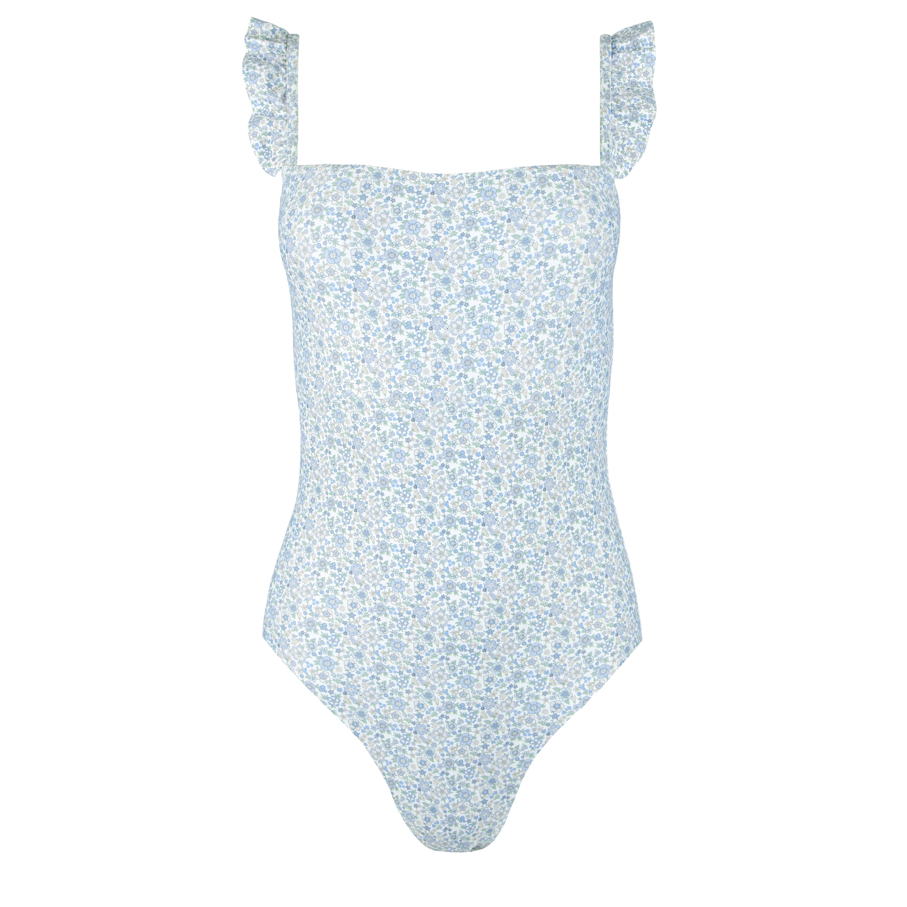 women's slate floral ruffle one piece