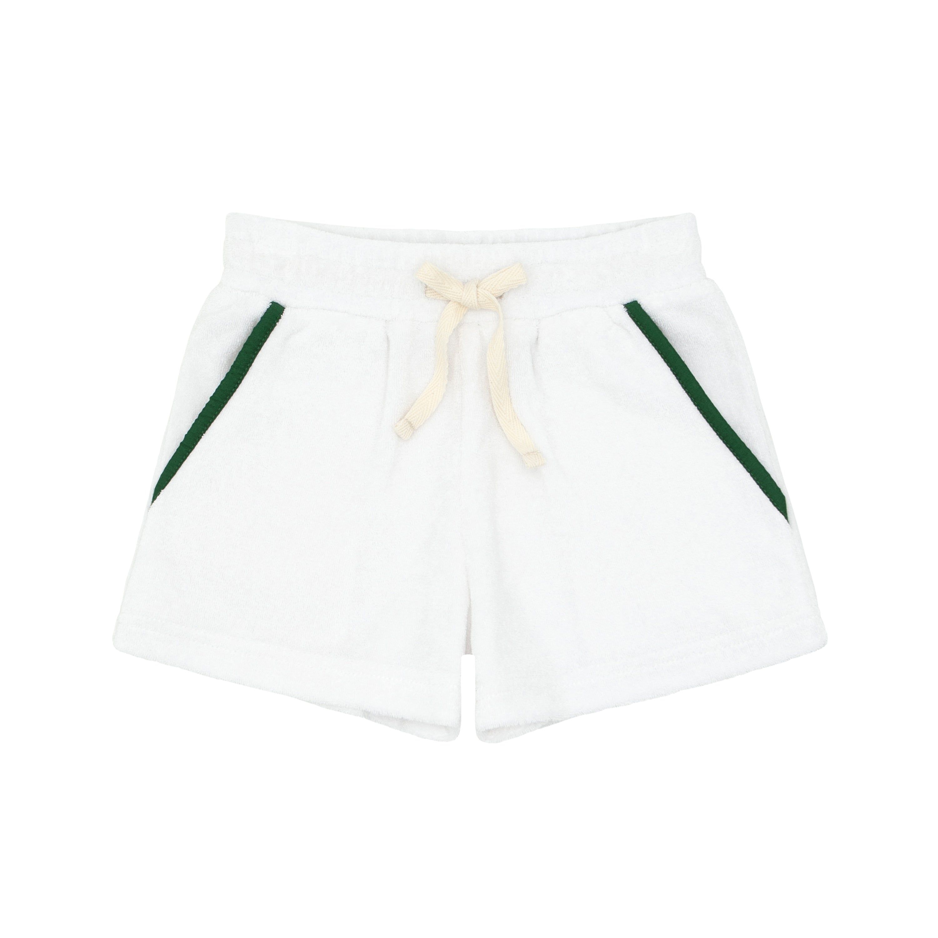 boys white terry short with charleston green trim