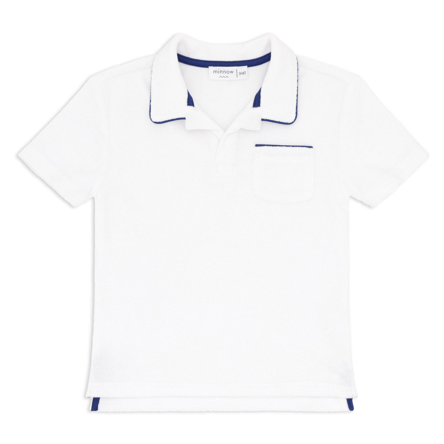 unisex white french terry polo with navy piping