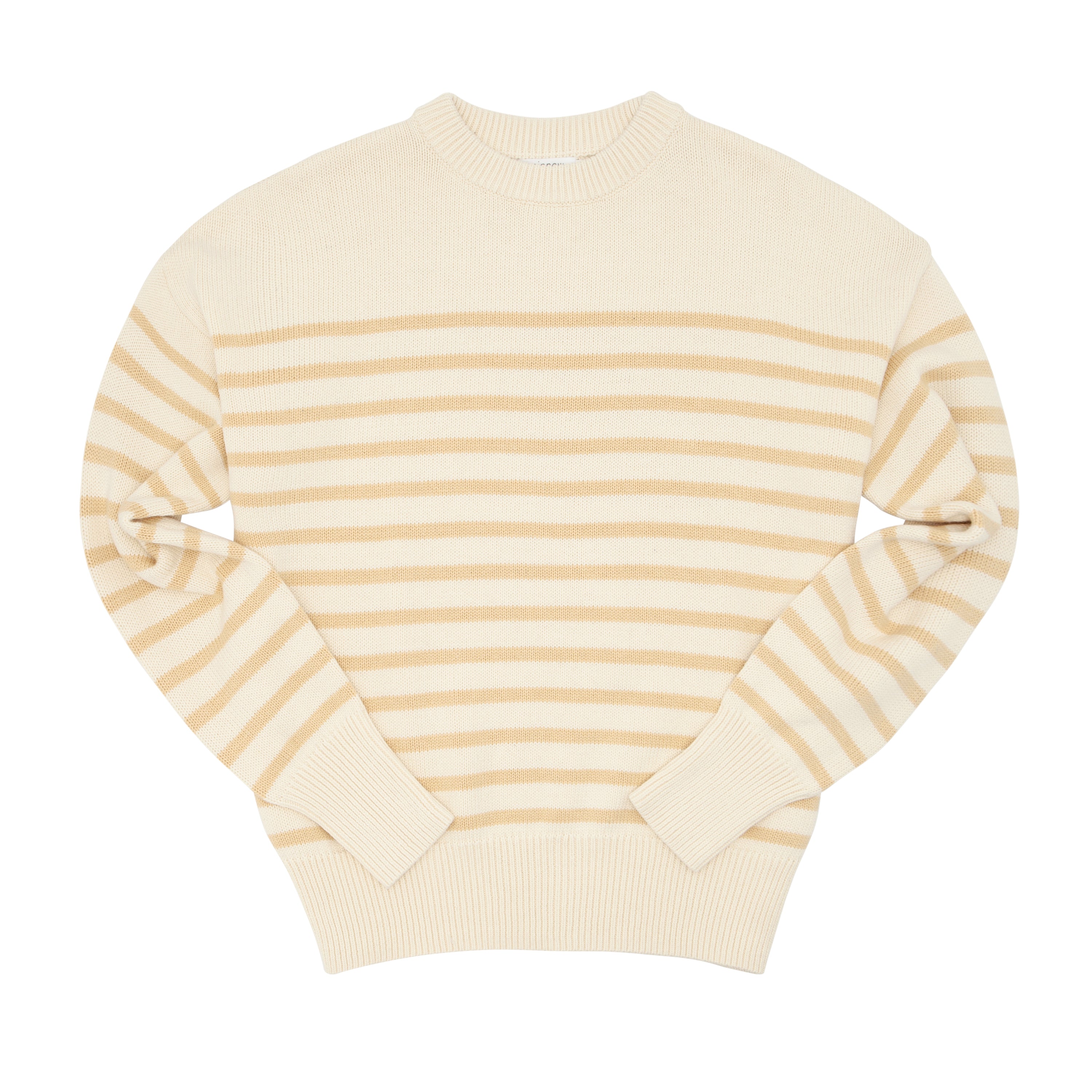 women's cream and tan stripe knit sweater