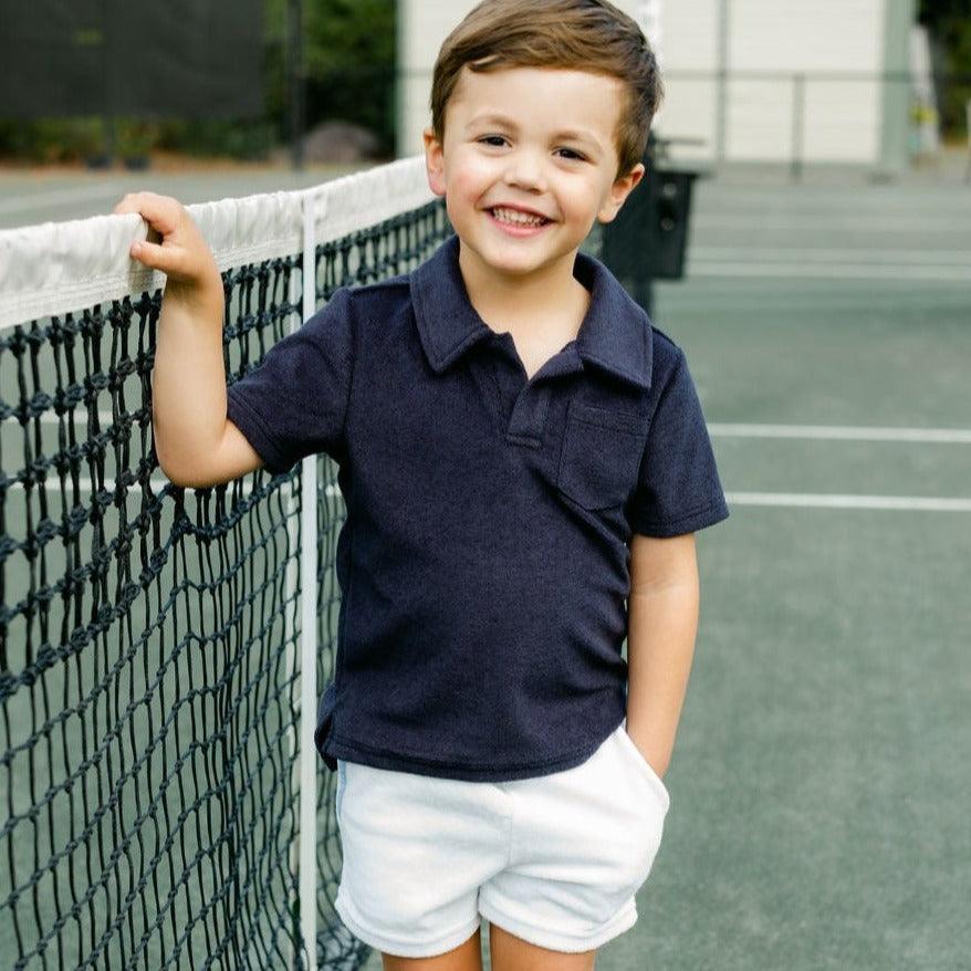 boys white french terry short