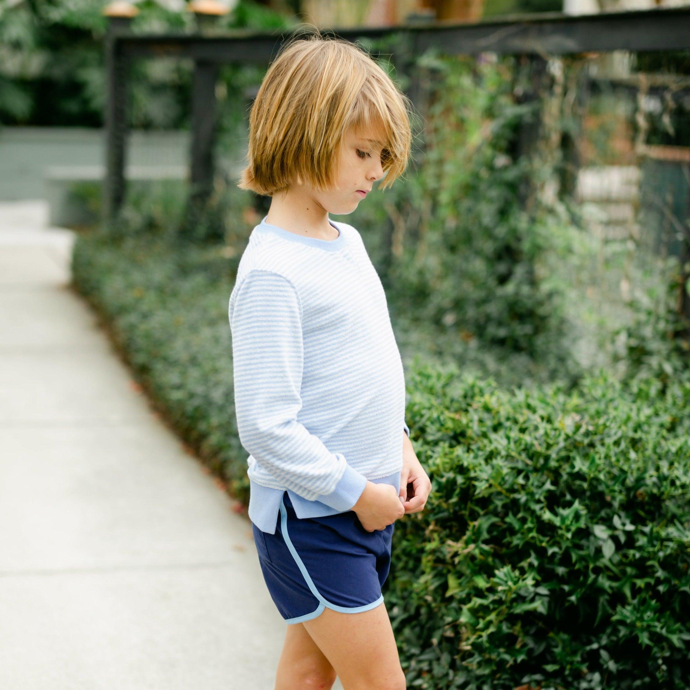 unisex powder blue stripe french terry sweatshirt