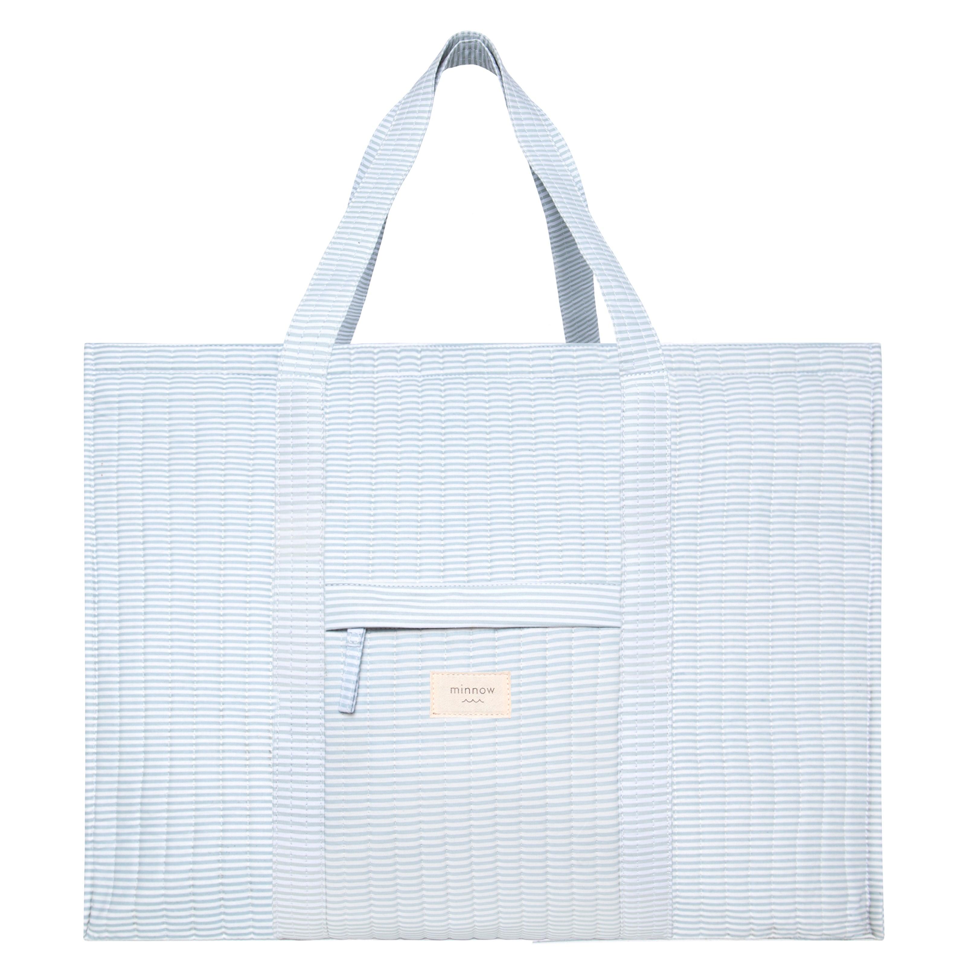 powder blue stripe overnighter tote