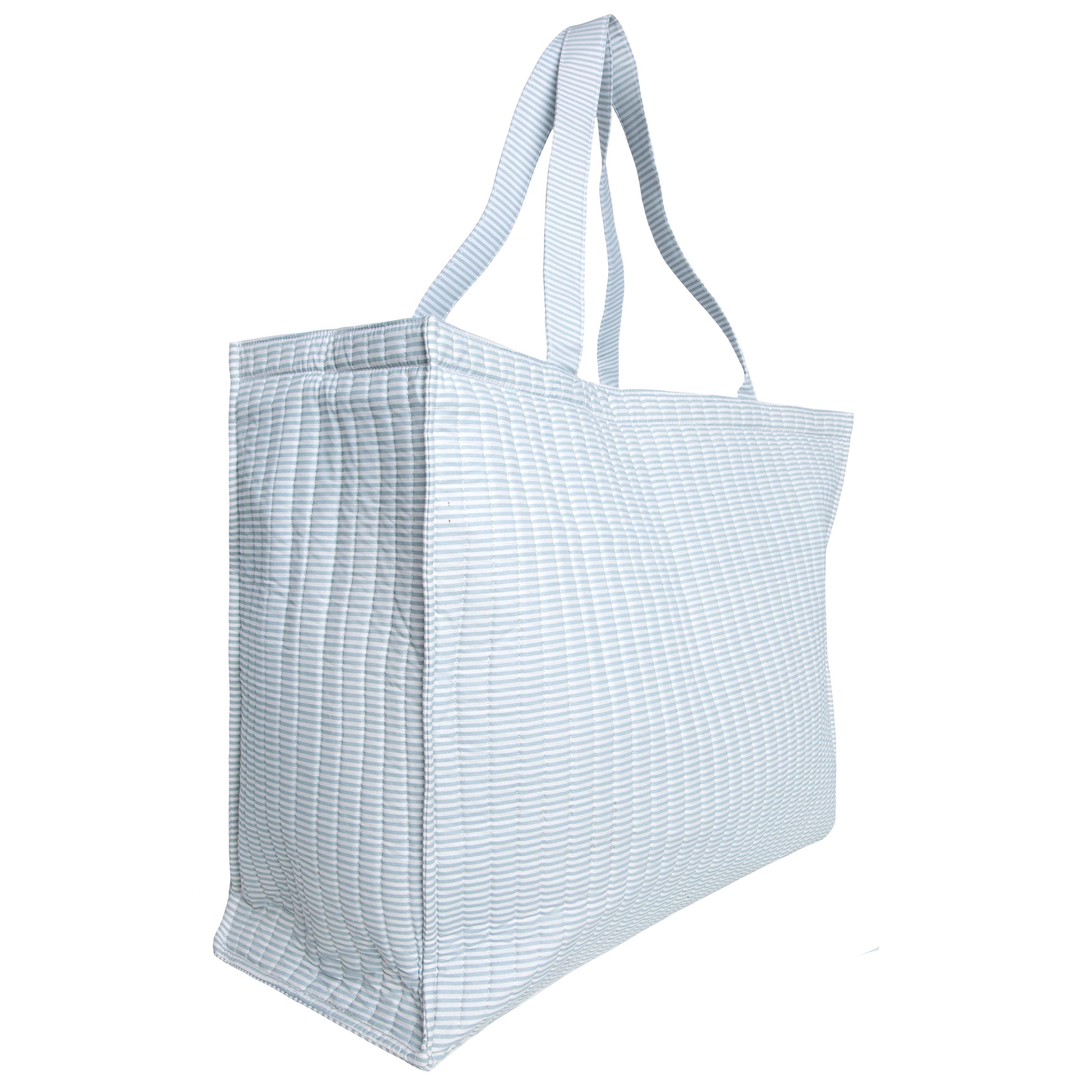 powder blue stripe overnighter tote