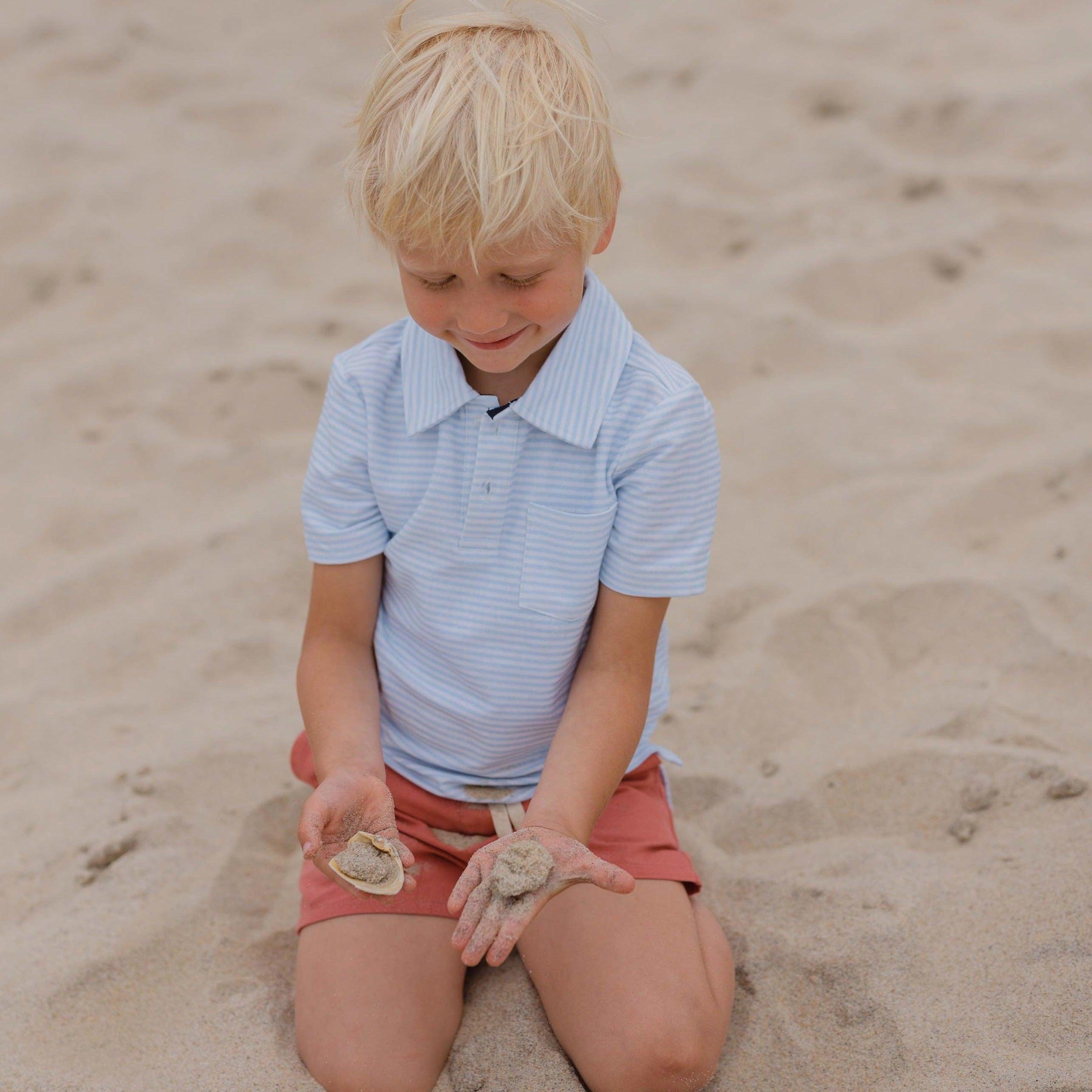 boys powder blue stripe cotton polo